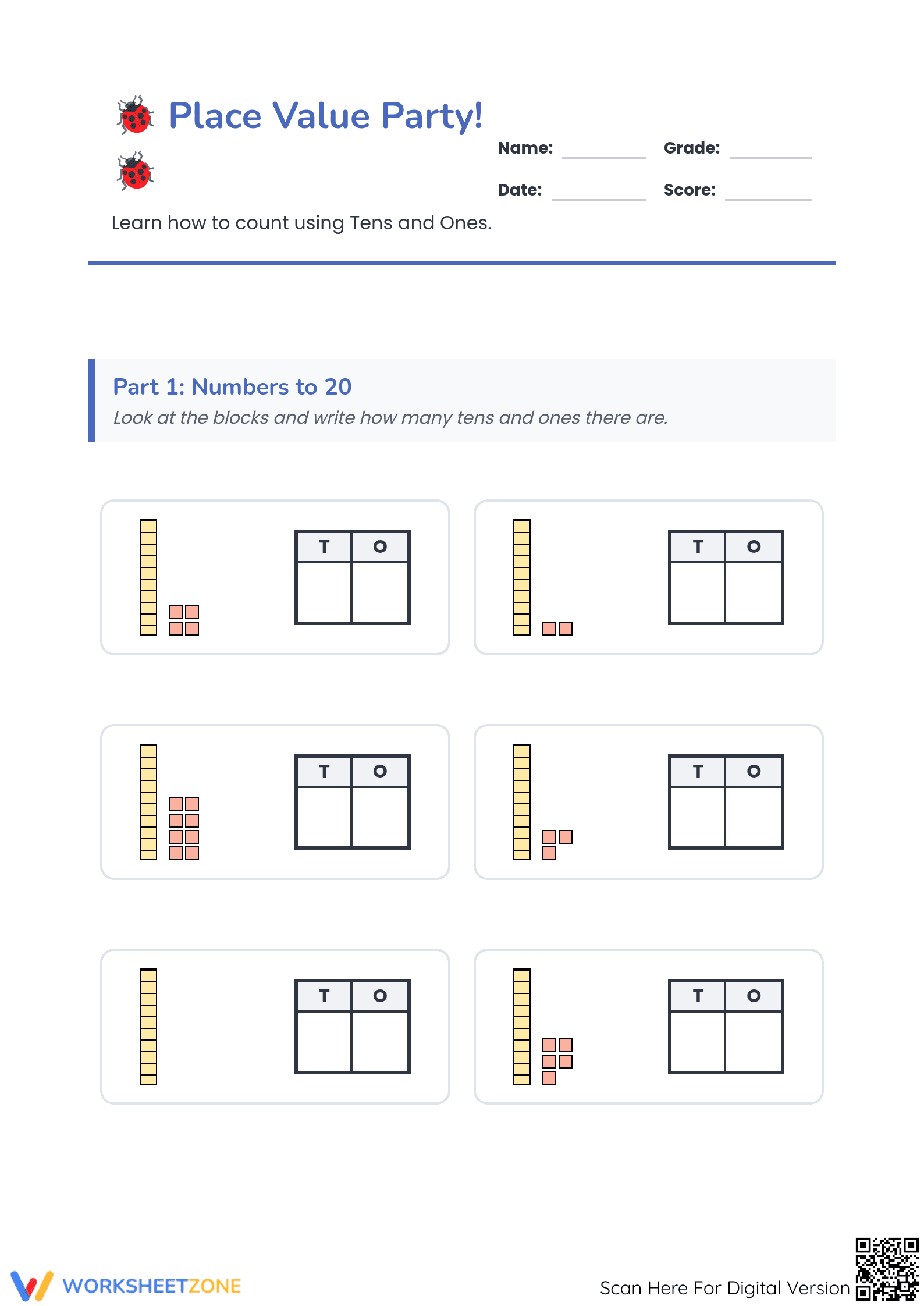 Essential Place Value: Numbers to 20 Worksheet | Grade 1 - Page 1