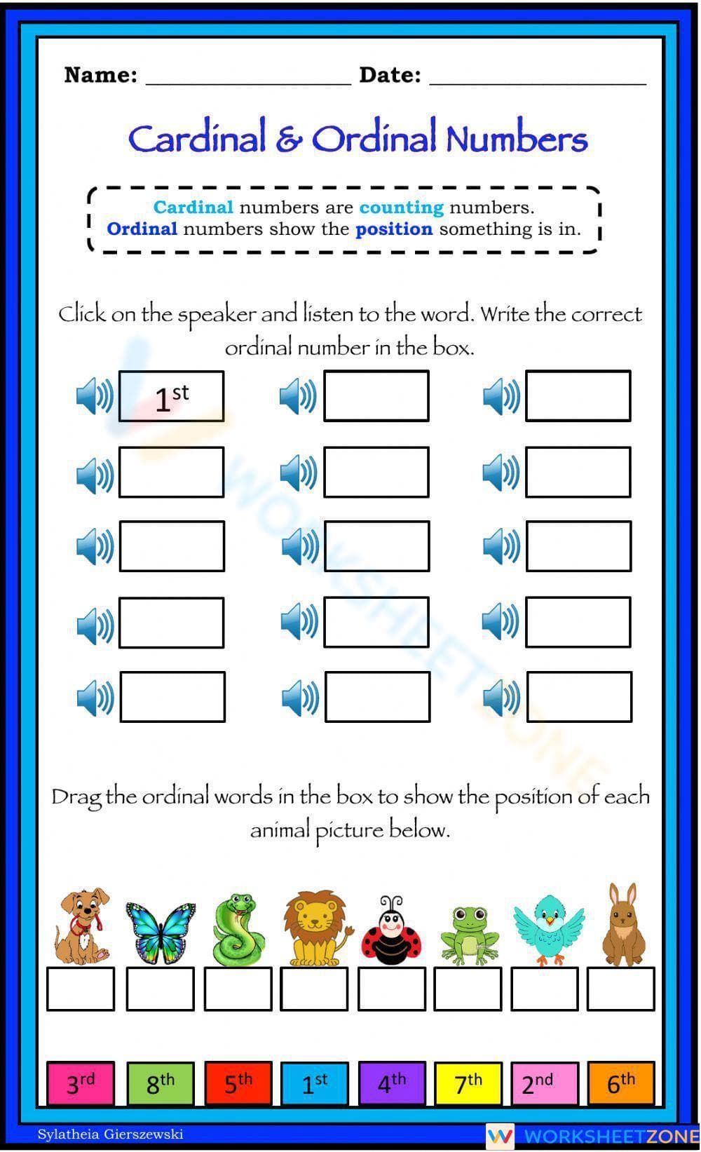 Cardinal and Ordinal Numbers Interactive Worksheet - Page 1