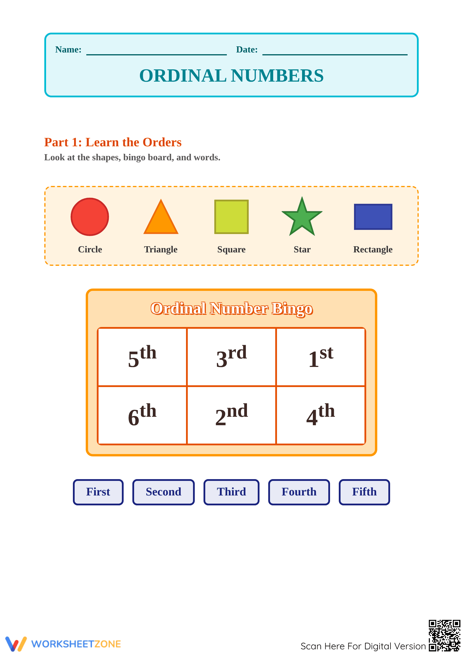 Printable Ordinal Number Bingo | Essential Math Game - Page 1
