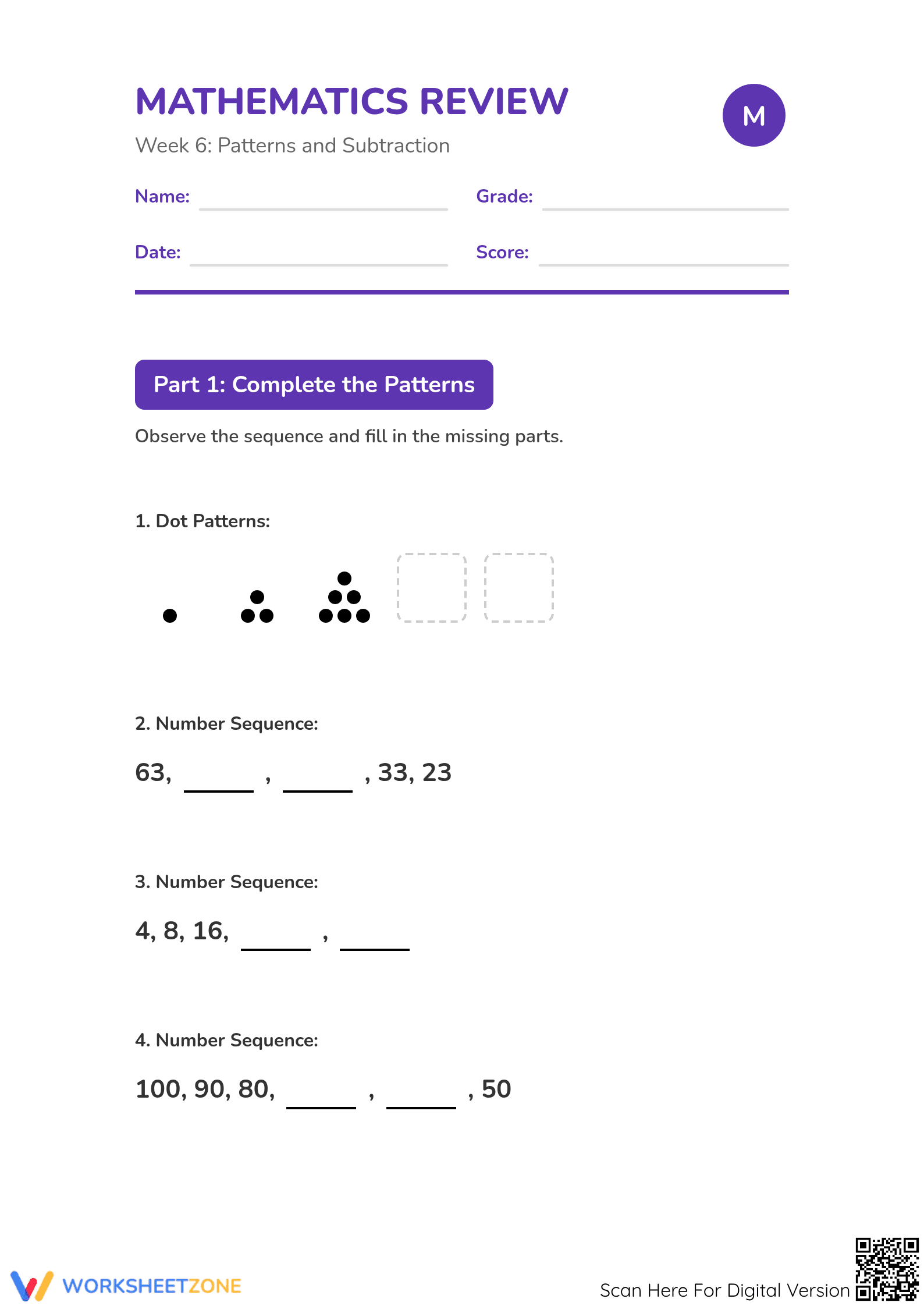 Essential Math Review Week 6 Worksheet | Grade 2 Printable - Page 1