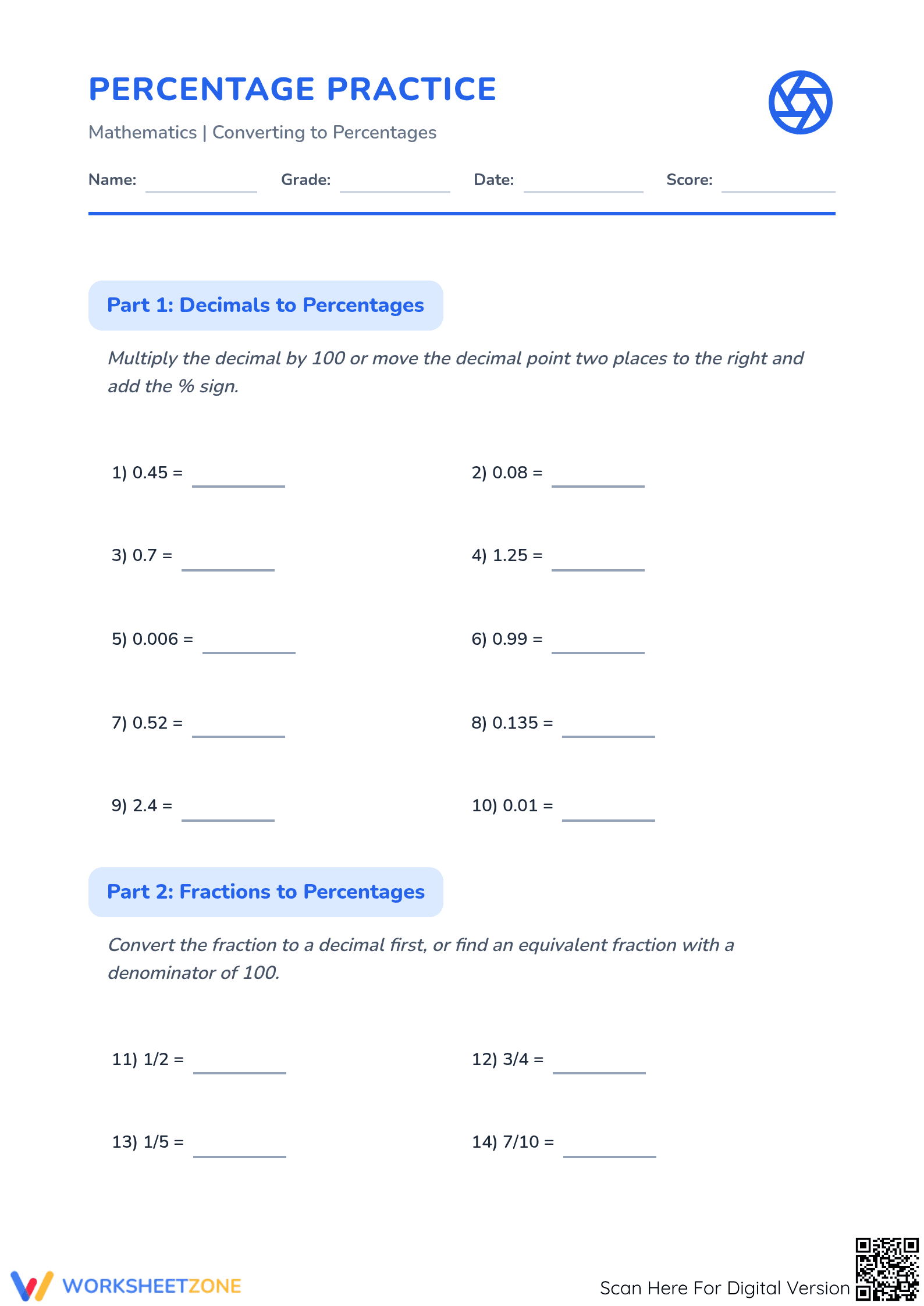 Essential Percentage Mastery Worksheet | Grade 5 Math - Page 1