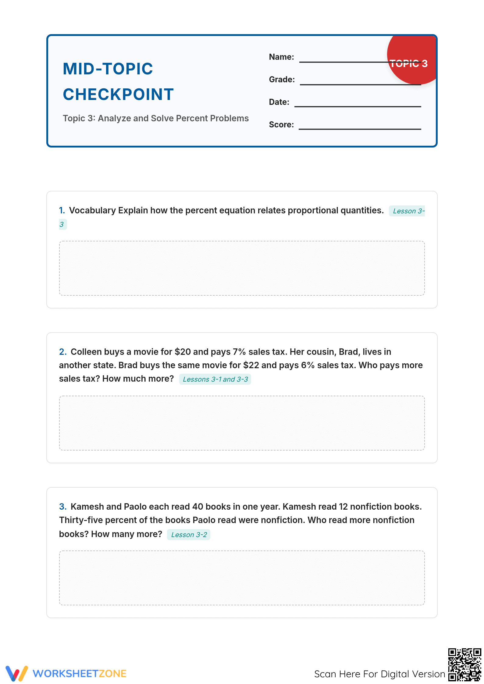 Percents Math Worksheet | Essential Grade 7-9 Practice - Page 1