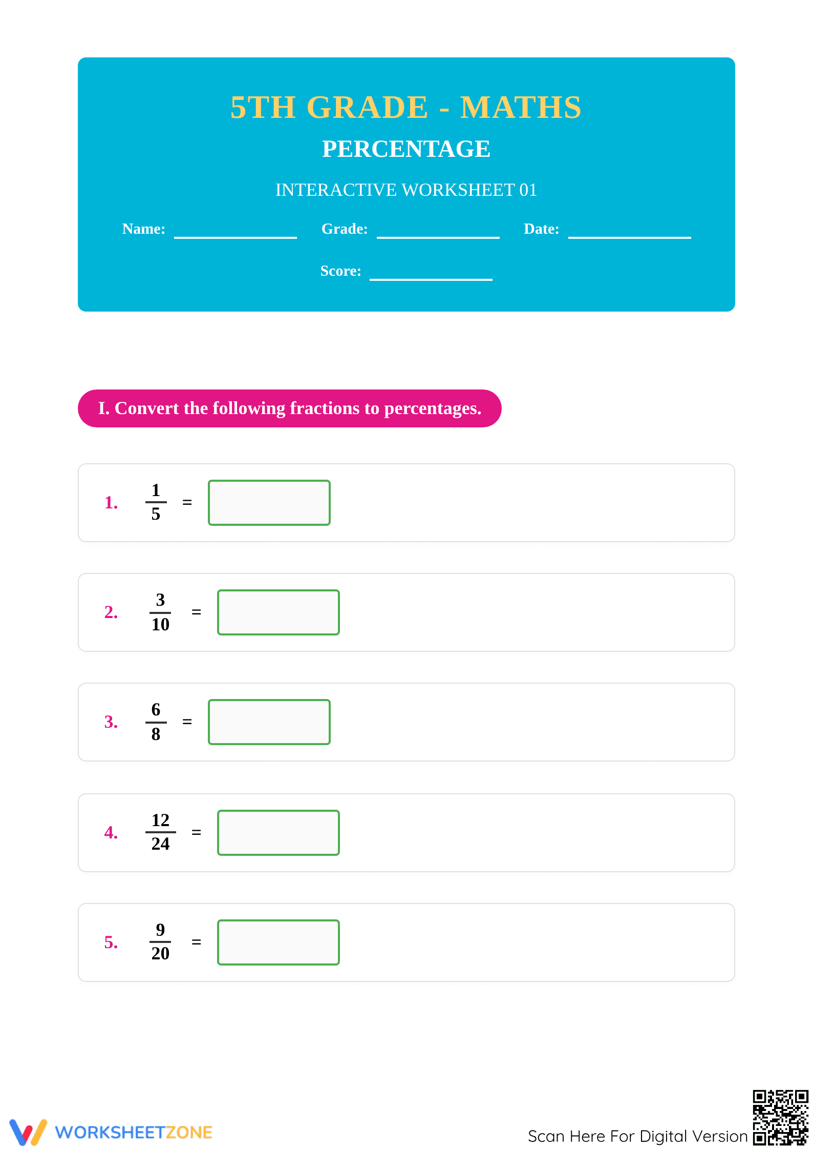 Essential Grade 5 Percentage Worksheet | Printable Math Pack - Page 1