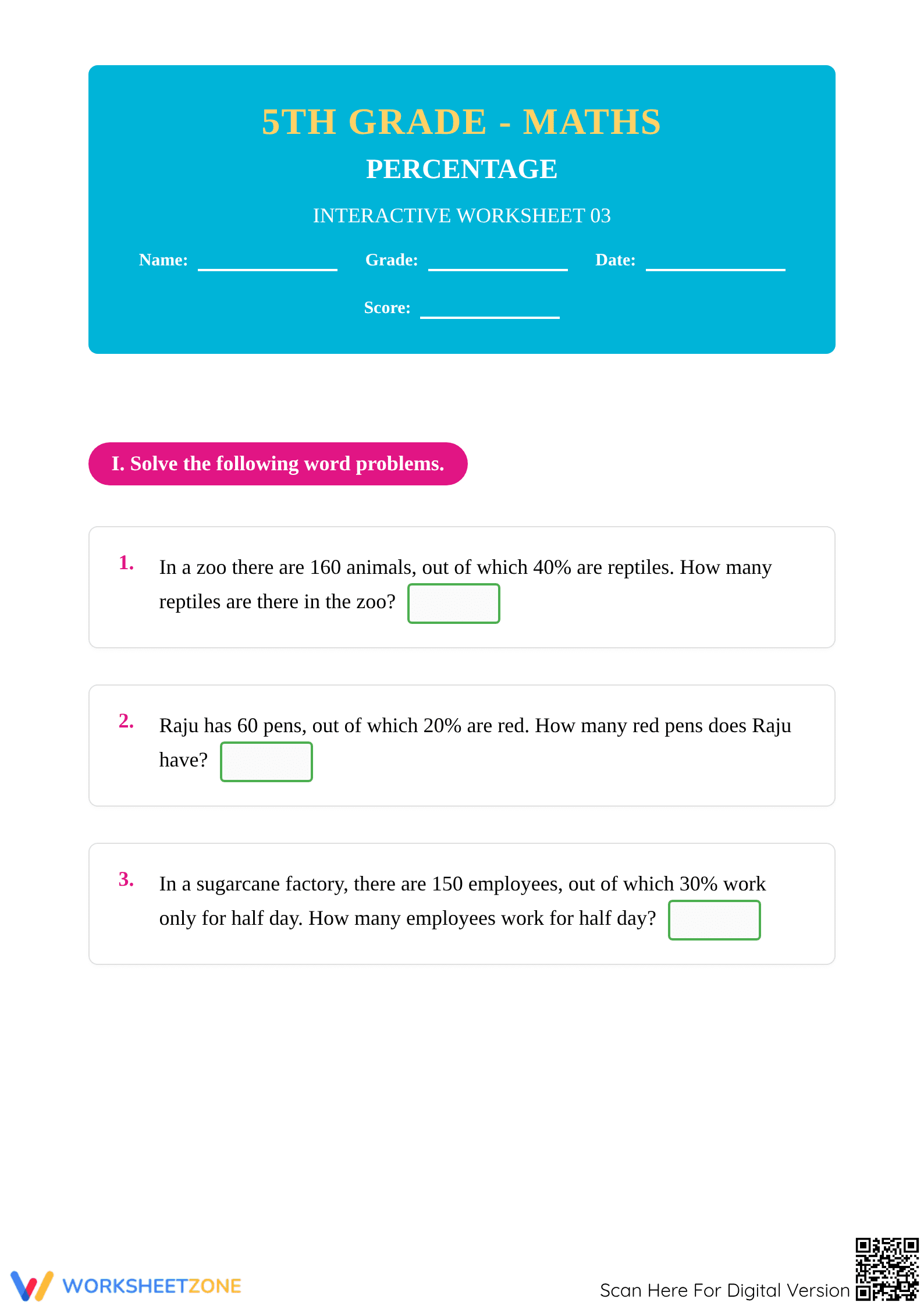 Printable Percentage Practice Worksheet | Grade 5-6 Math - Page 1