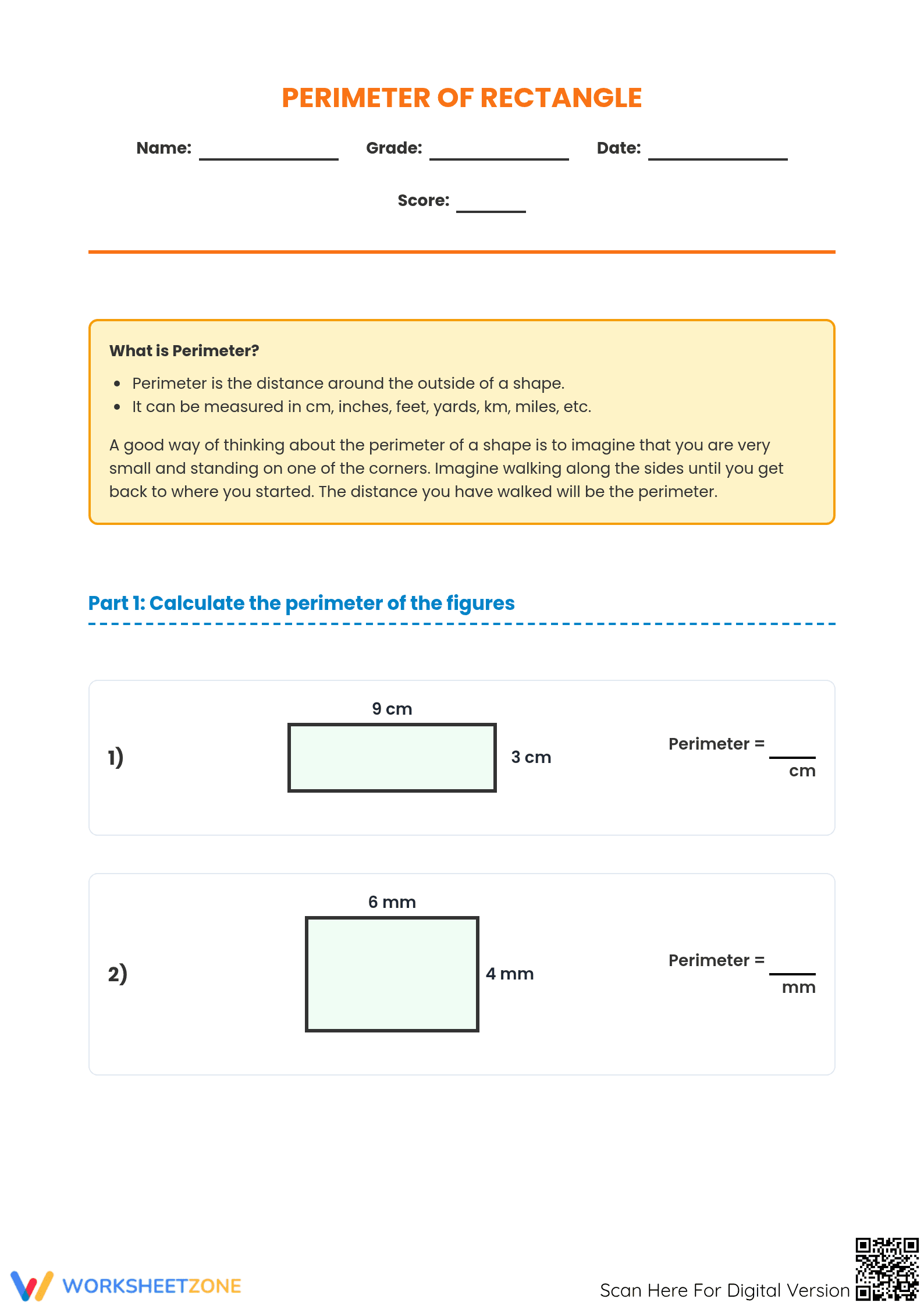 Perimeter of Rectangle Worksheet | Essential Grade 4 Math - Page 1