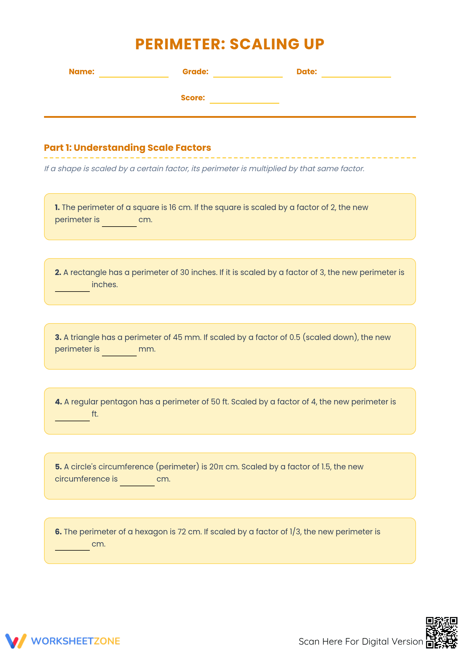 Perimeter Scaling Up Worksheet | Grade 7 Essential Math - Page 1