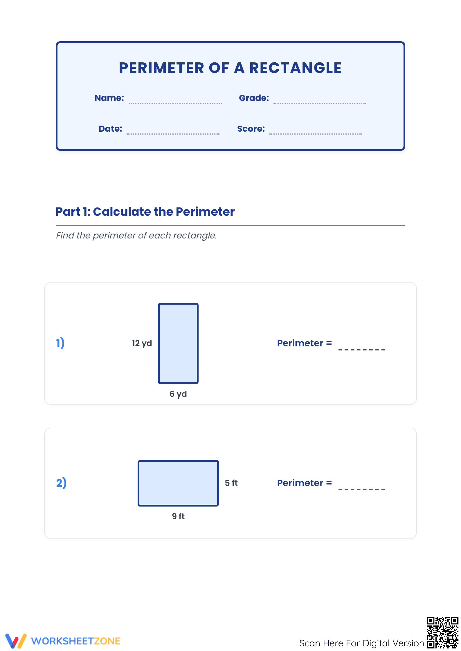Essential Grade 4 Perimeter of Rectangles Worksheet - Page 1