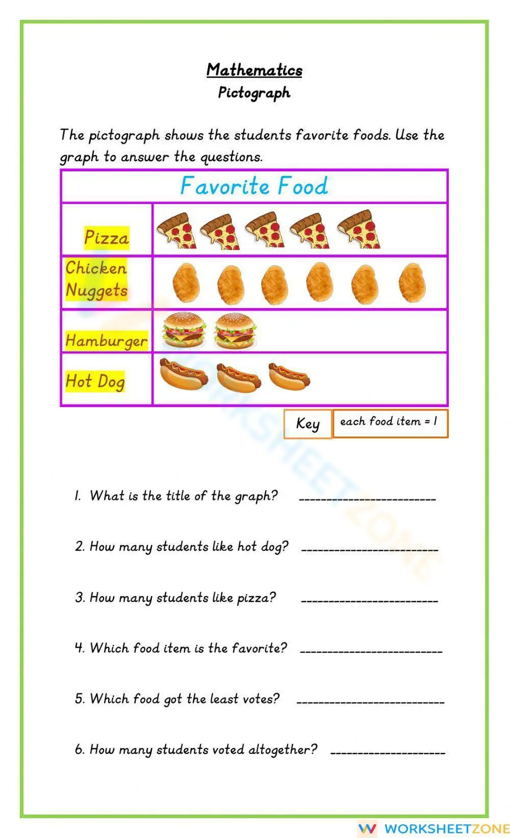 Favorite Food Pictograph Worksheet - Page 1