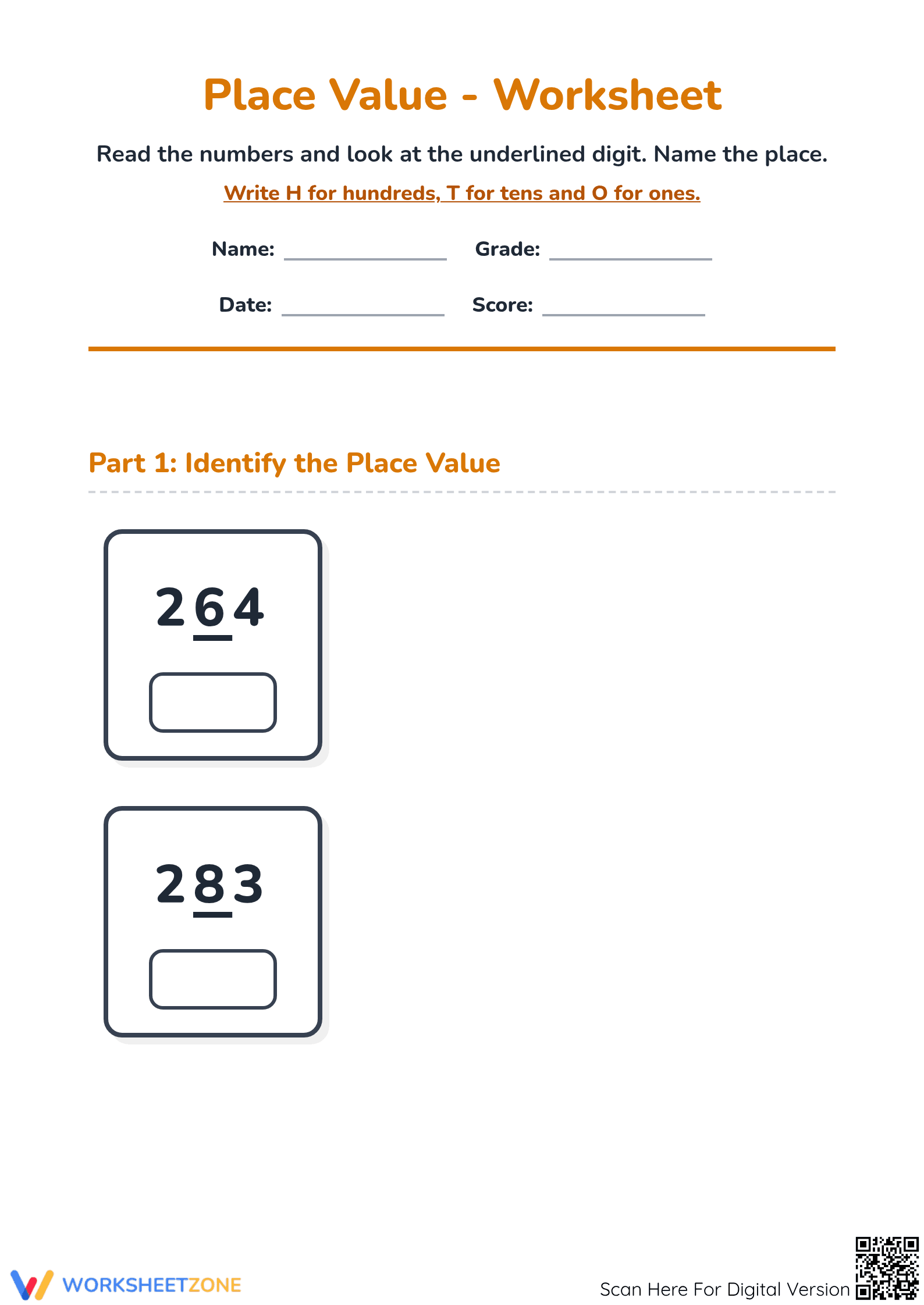 Place Value Practice Worksheet | Essential Grade 2 Math - Page 1