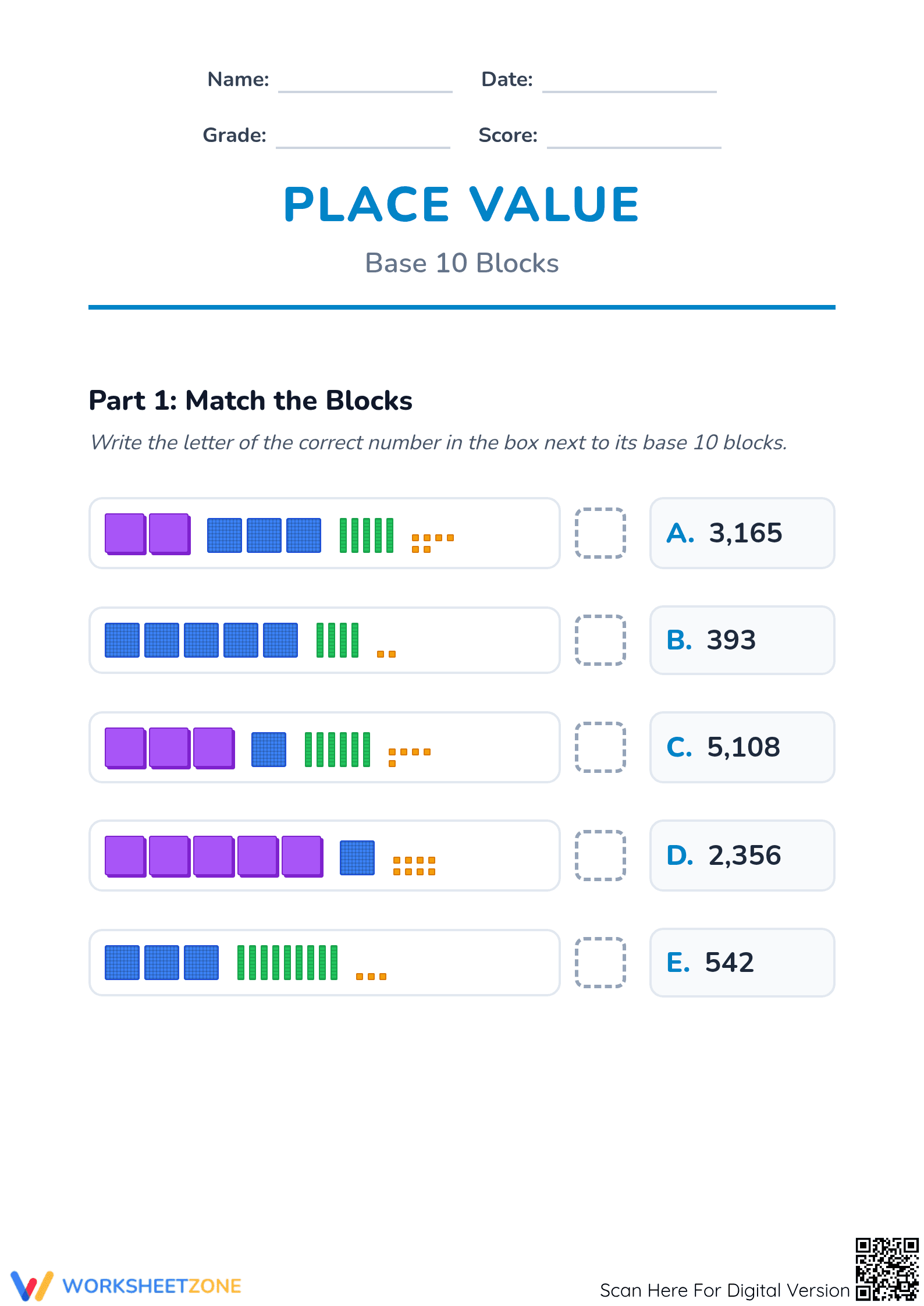 Essential Base 10 Blocks Worksheet | Grade 2-4 Math - Page 1