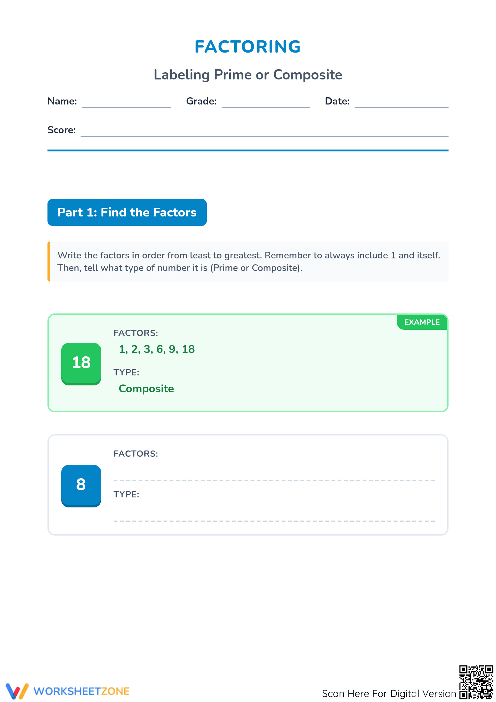 Essential Prime or Composite Worksheet | Grade 4-6 Math - Page 1