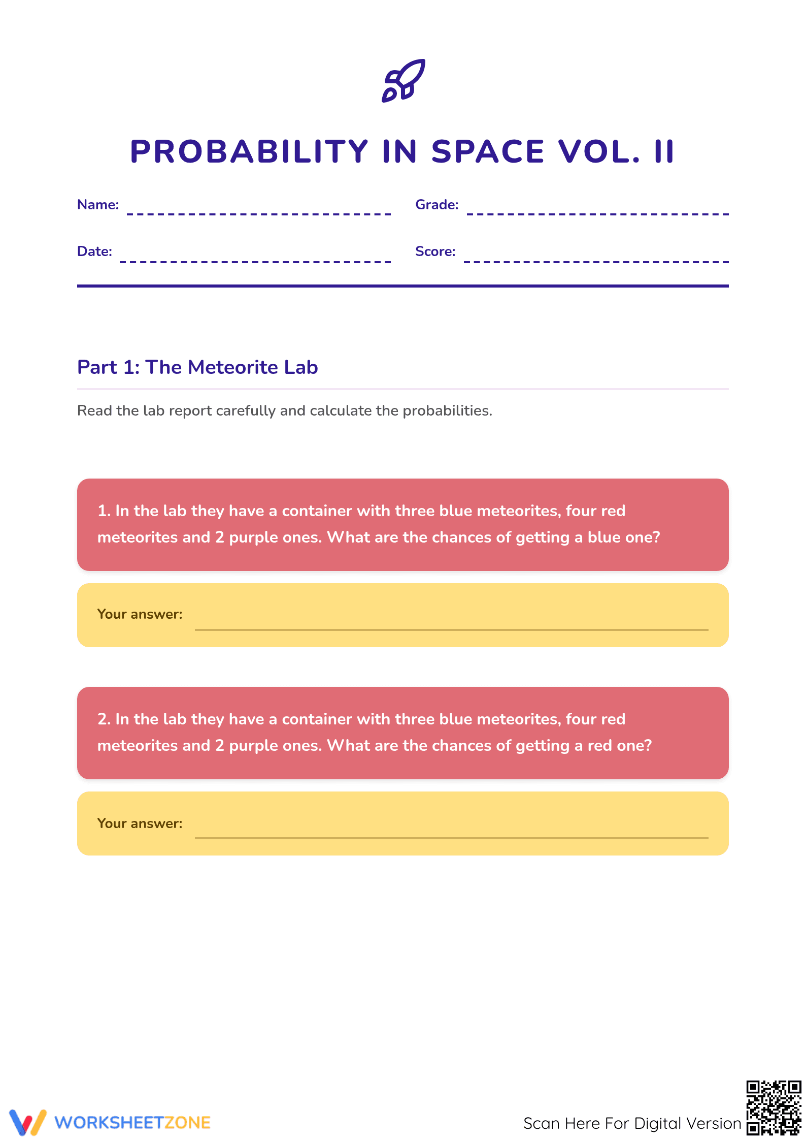Printable Probability in Space Worksheet | Grades 4-7 Math - Page 1