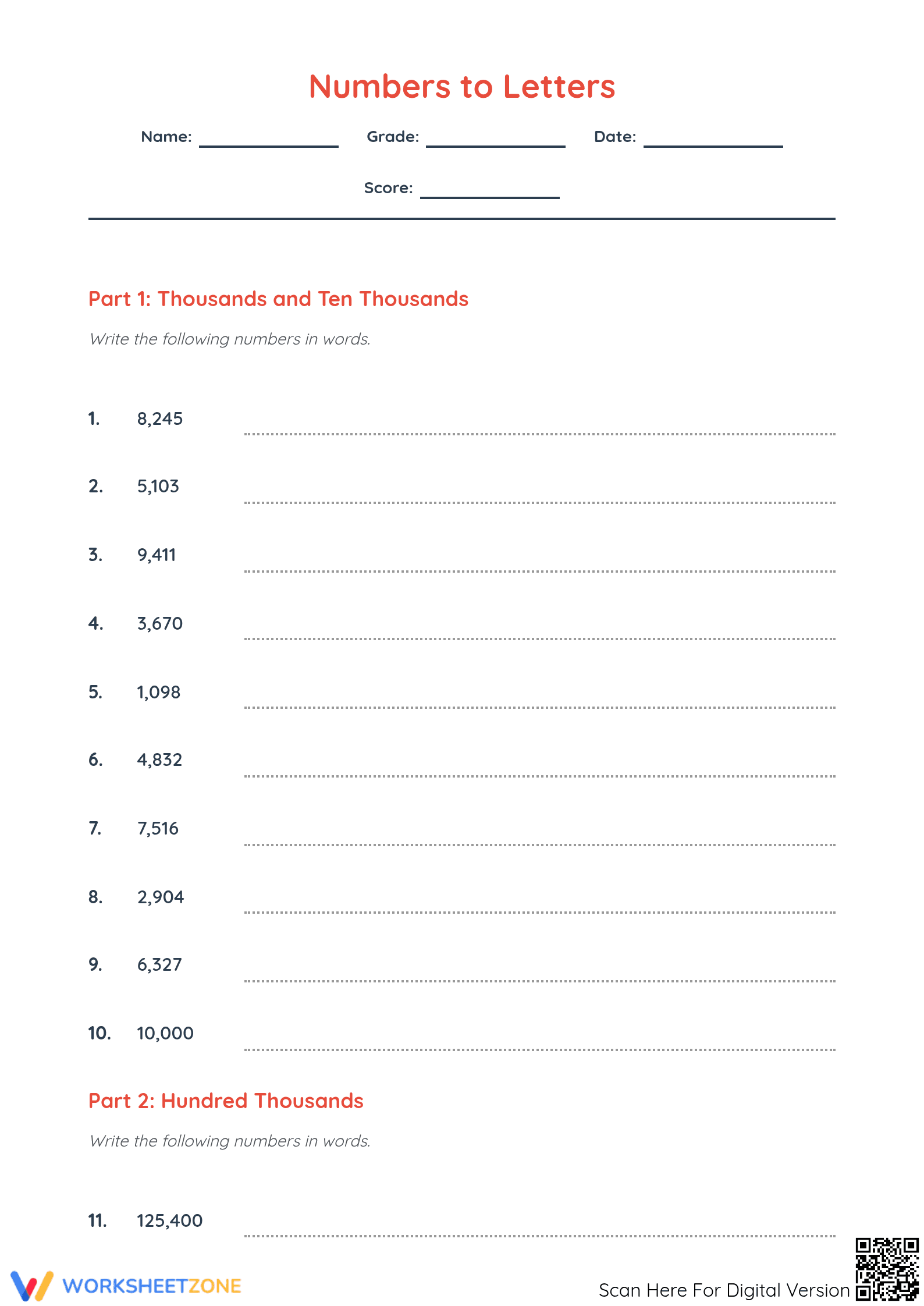 Essential Numbers to Letters Math Worksheet | Grades 3-7 - Page 1