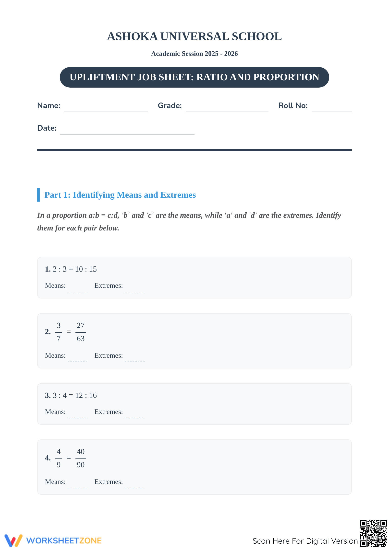 Essential Ratio and Proportion Worksheet | Grade 6-7 Math - Page 1