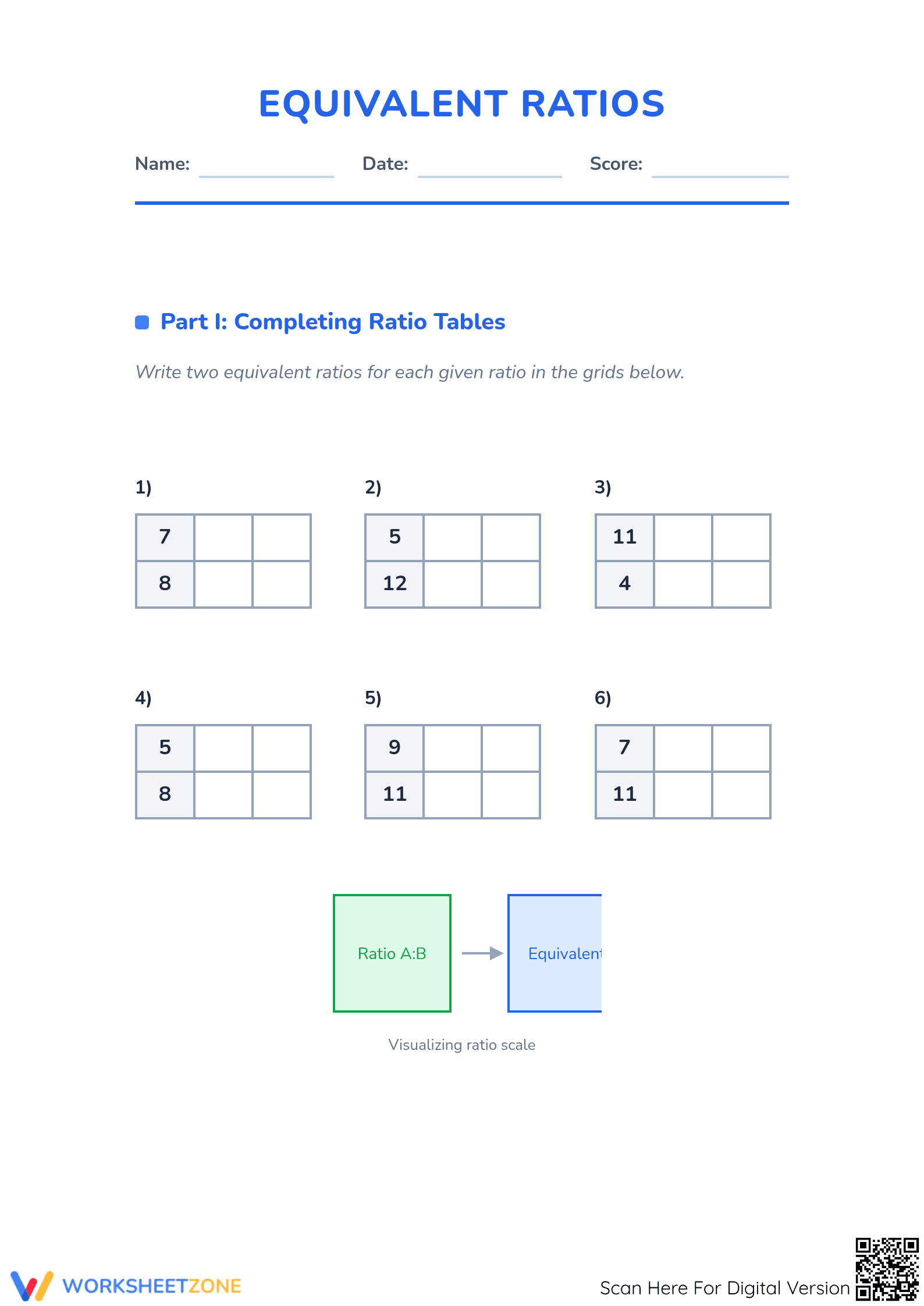 Equivalent Ratios Worksheet | Essential Grade 6 Math - Page 1
