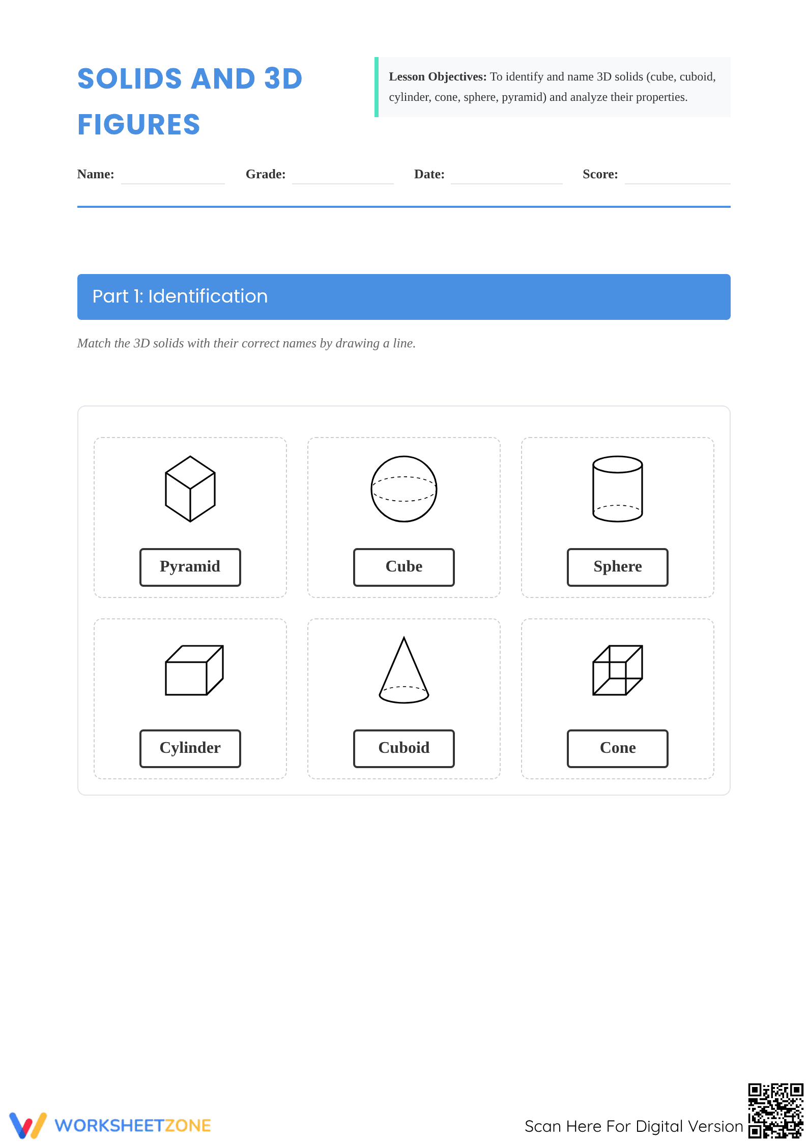Essential Solid and 3D Figures Worksheet | Grade 4-7 Math - Page 1