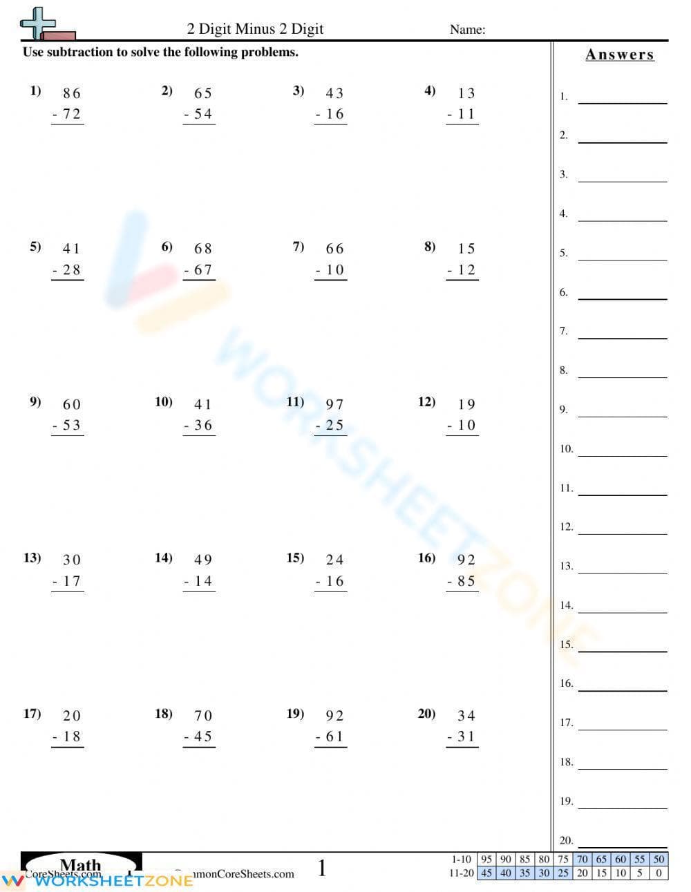Subtraction with Regrouping Exercises - Page 1