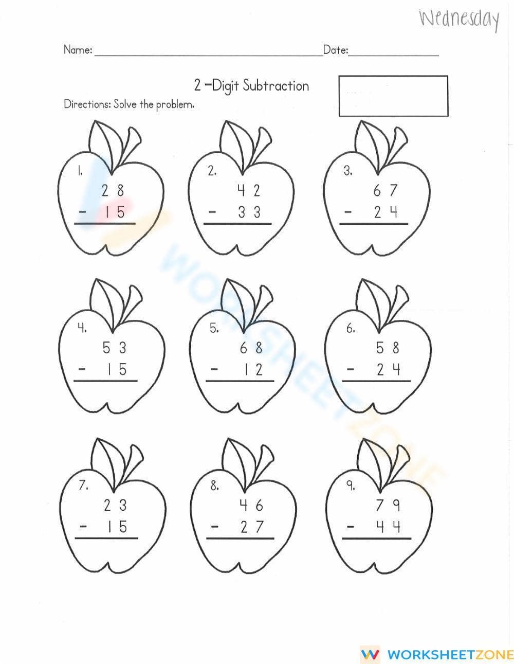 2 Digit Subtraction - Page 1
