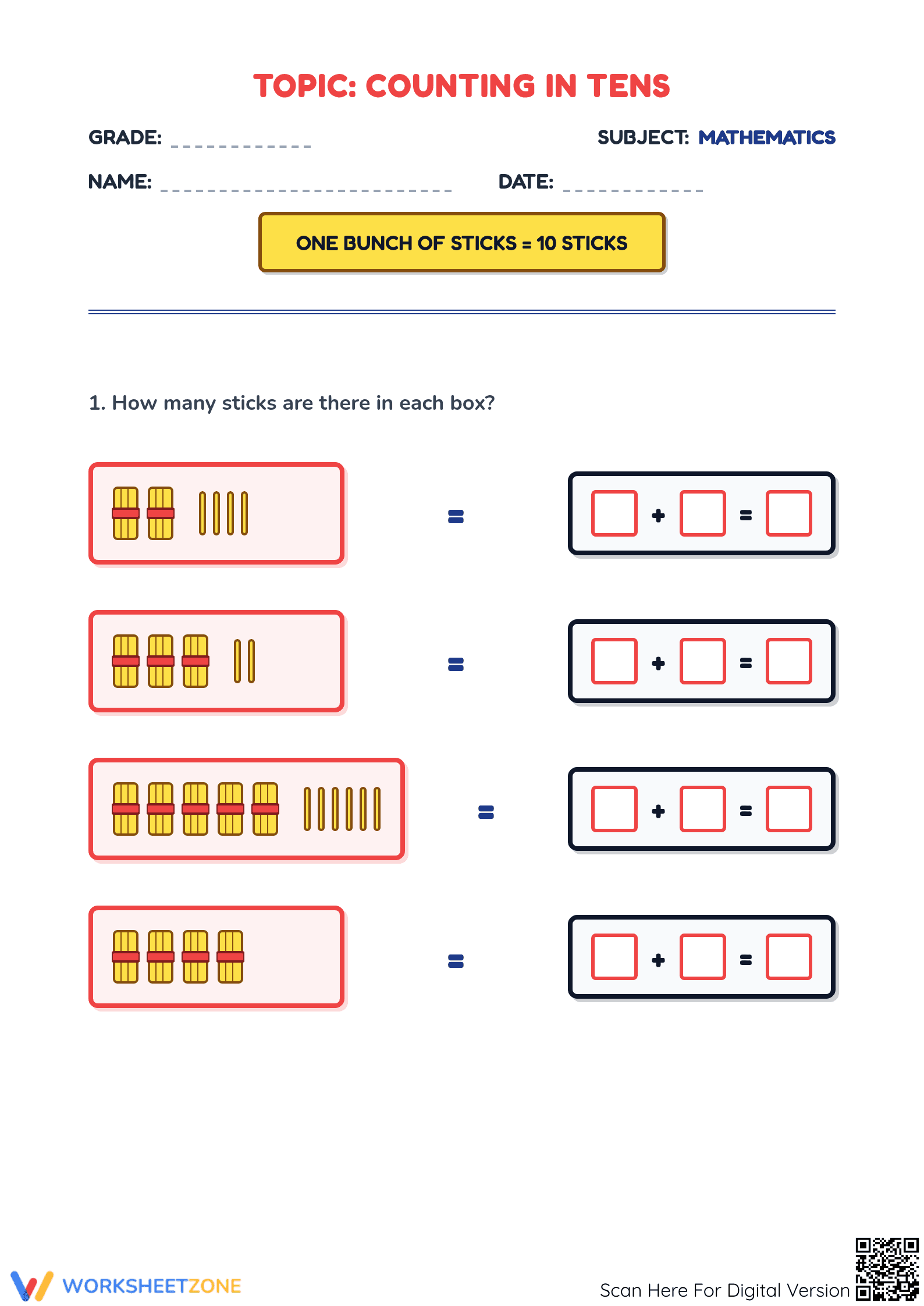 Printable Counting in Tens Worksheet | Grade 1-3 Math - Page 1