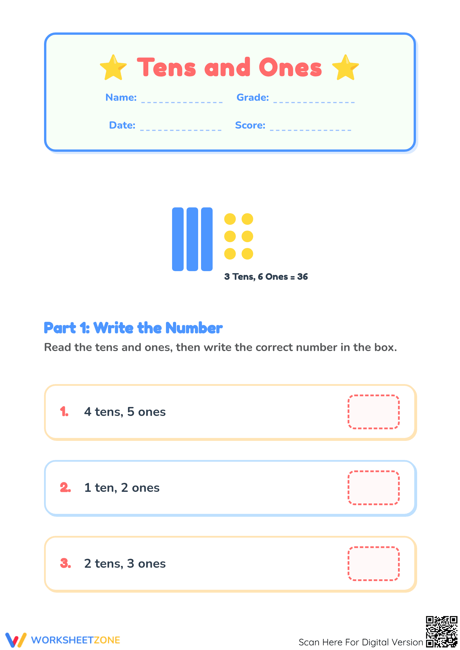 Printable Tens and Ones Worksheet | Grade 1 Math Essential - Page 1