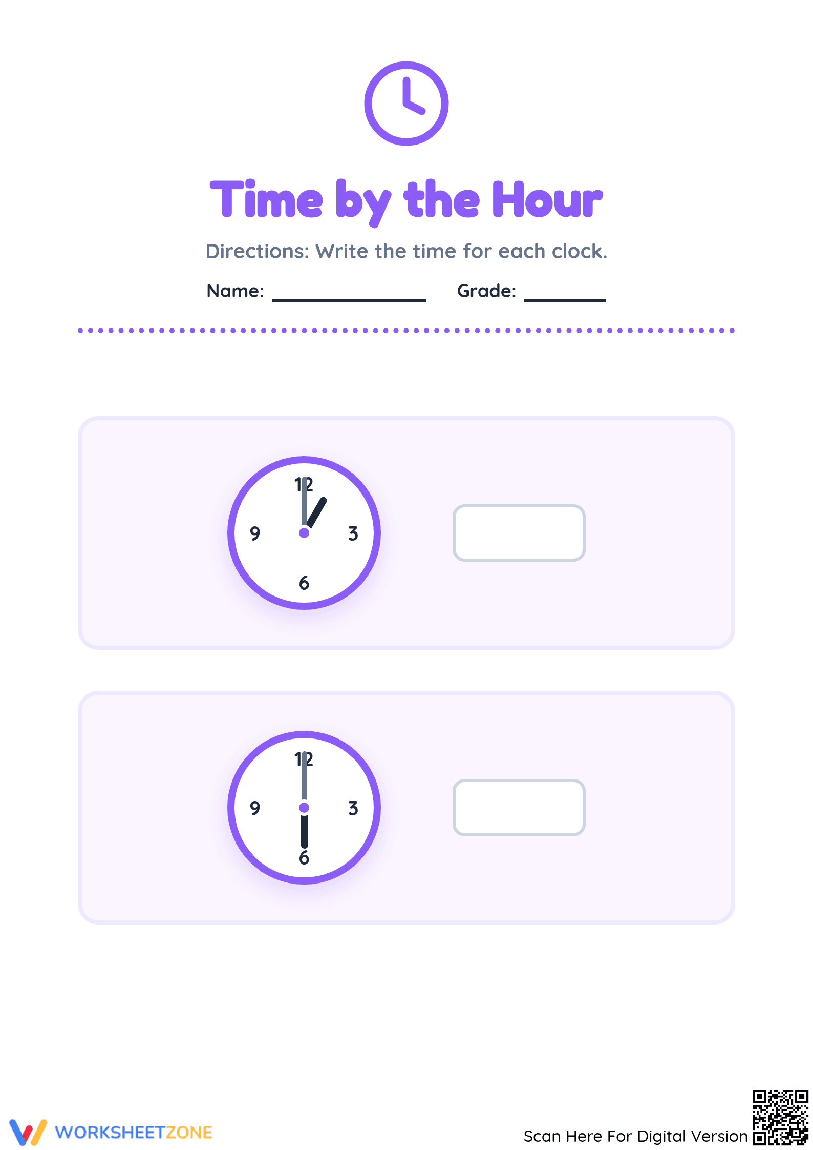 Time by the Hour Worksheet: Grade 1 Essential Practice - Page 1