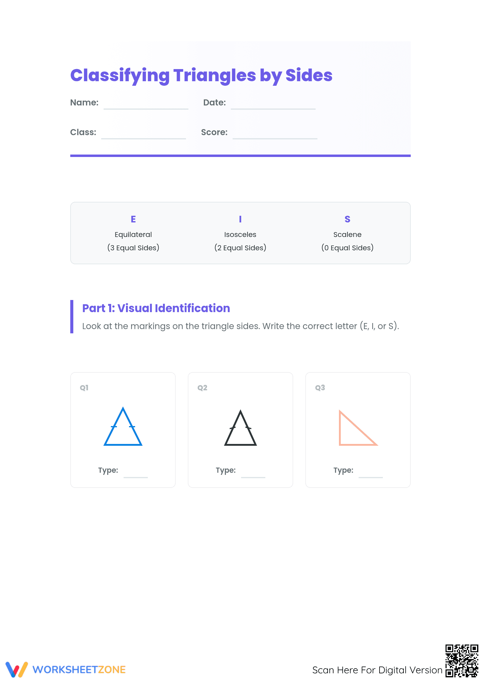 Printable Classify Triangles by Sides Worksheet | Grade 4 - Page 1