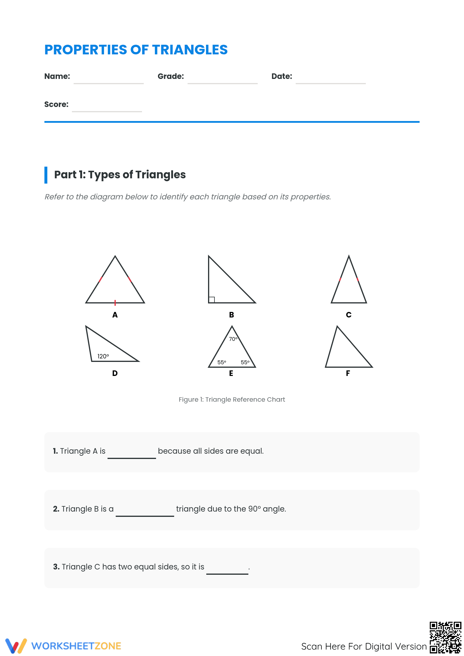 Essential Properties of Triangles Worksheet | Grade 8-10 - Page 1