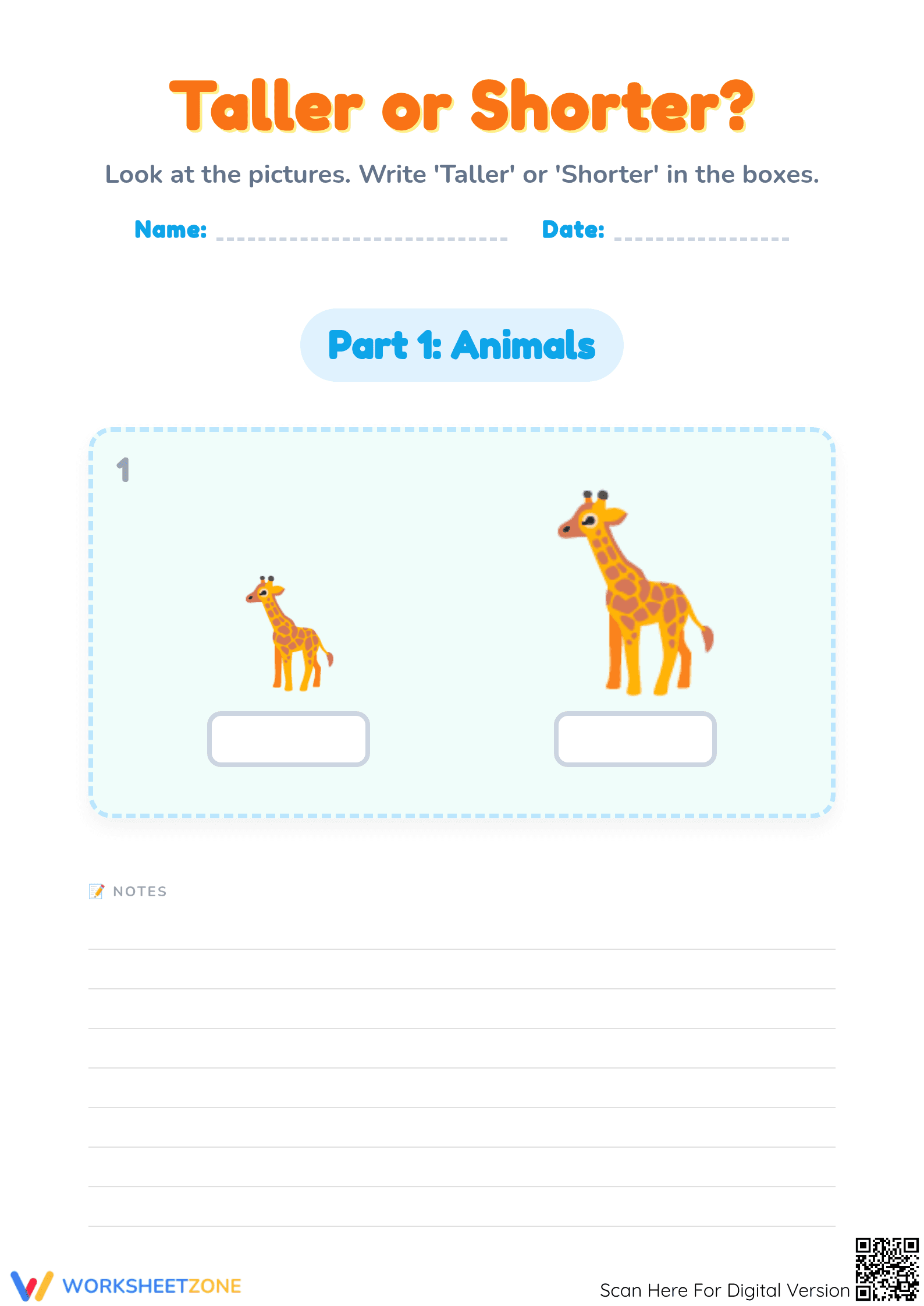Printable Taller and Shorter Worksheet | Kindergarten Math - Page 1