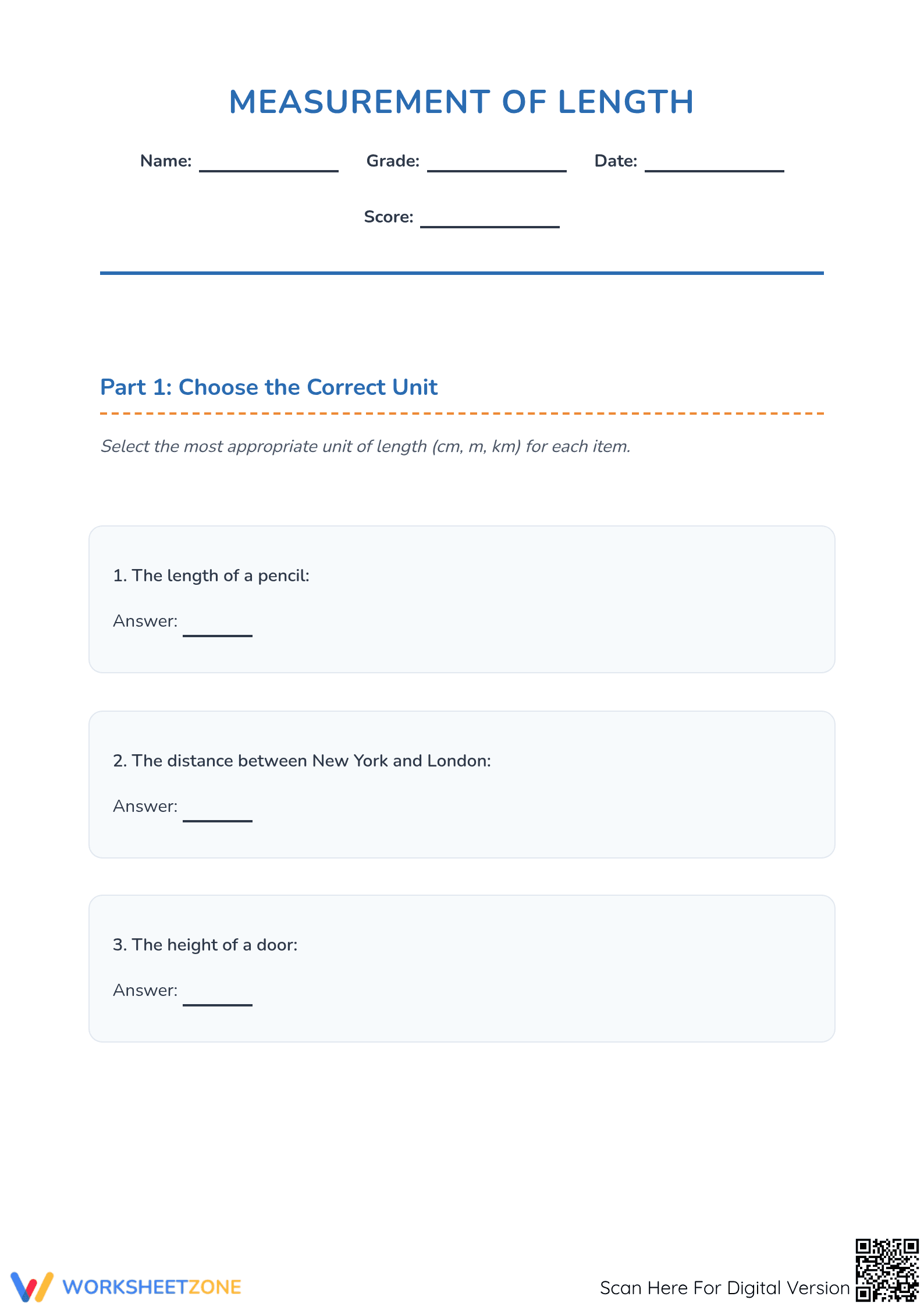 Essential Grade 4 Measurement of Length Worksheet | Printable - Page 1