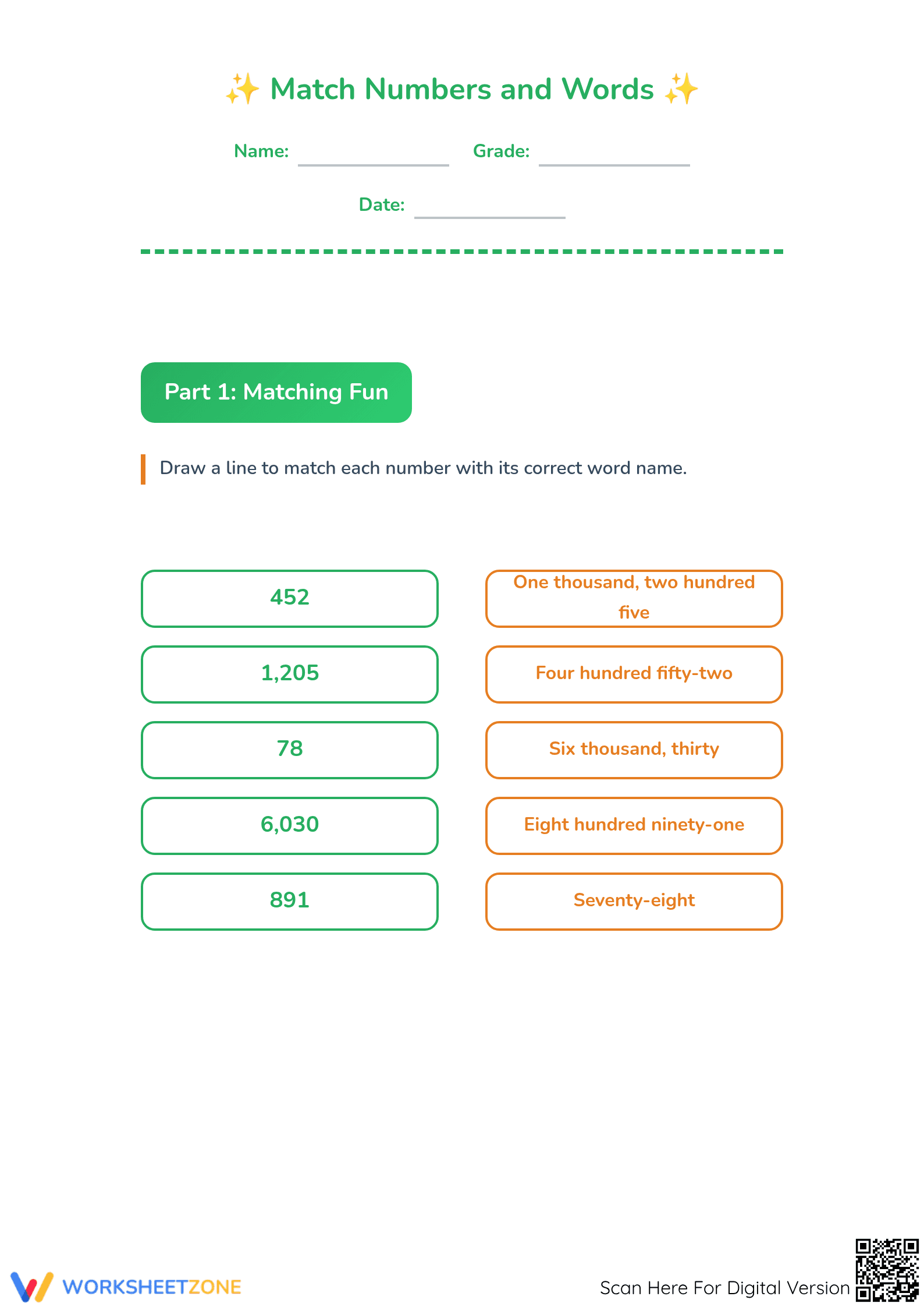 Essential Number Names Worksheet | Grade 3 Printable - Page 1