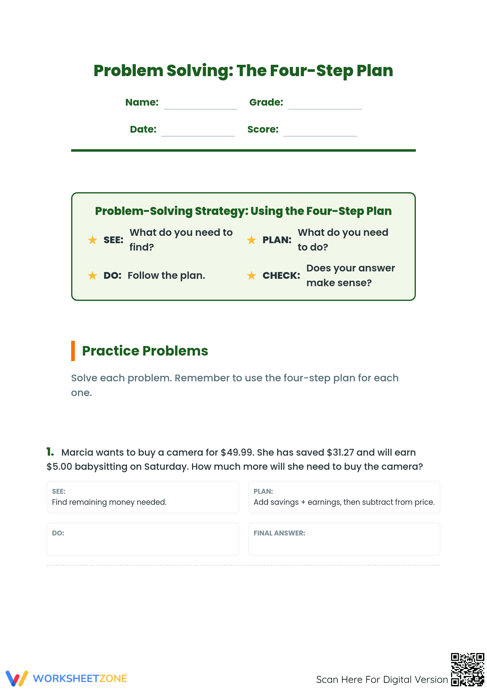 Essential Multi-Step Word Problems Printable | Grade 4 Math - Page 1