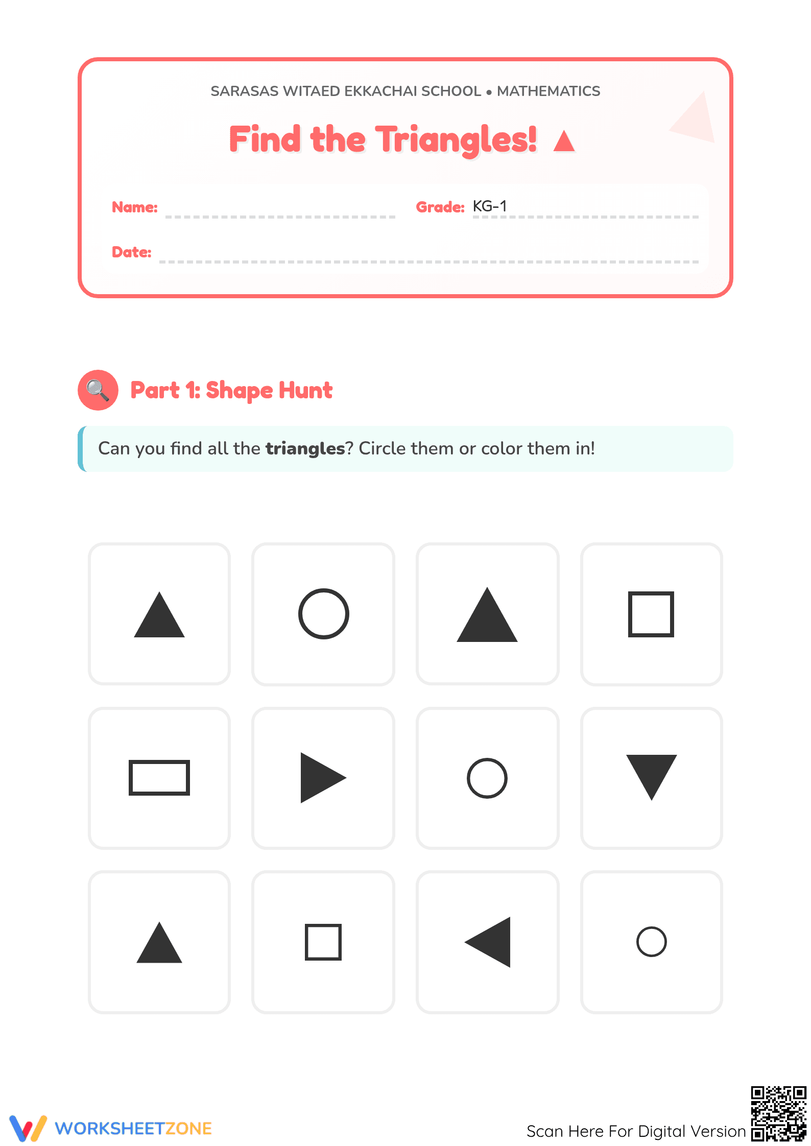 Printable Triangle Identification Worksheet | Preschool Math - Page 1