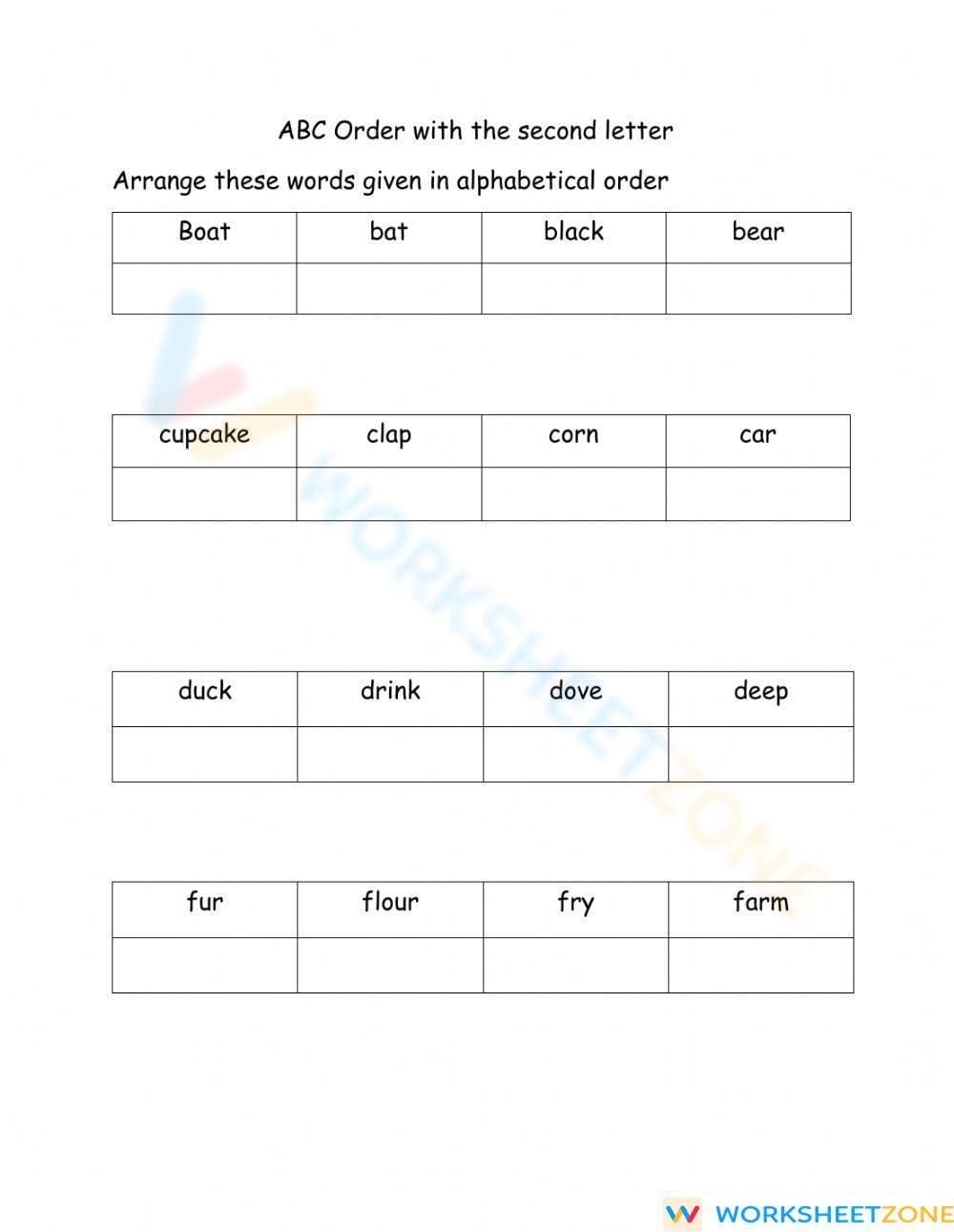 Grade 1 ABC Order — Printable No-Prep Worksheet - Page 1