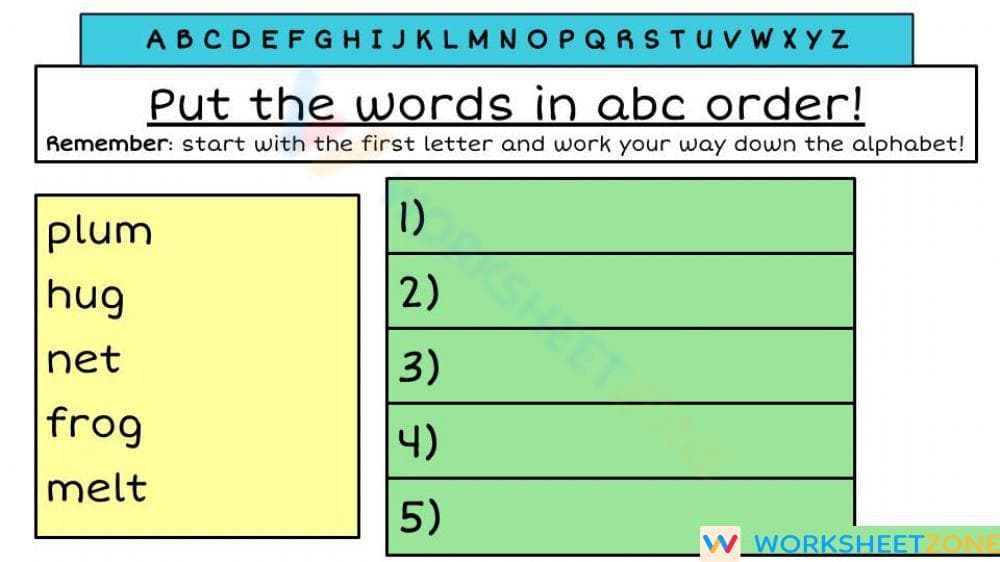 Grade 2 ABC Order — Printable No-Prep Worksheet - Page 1