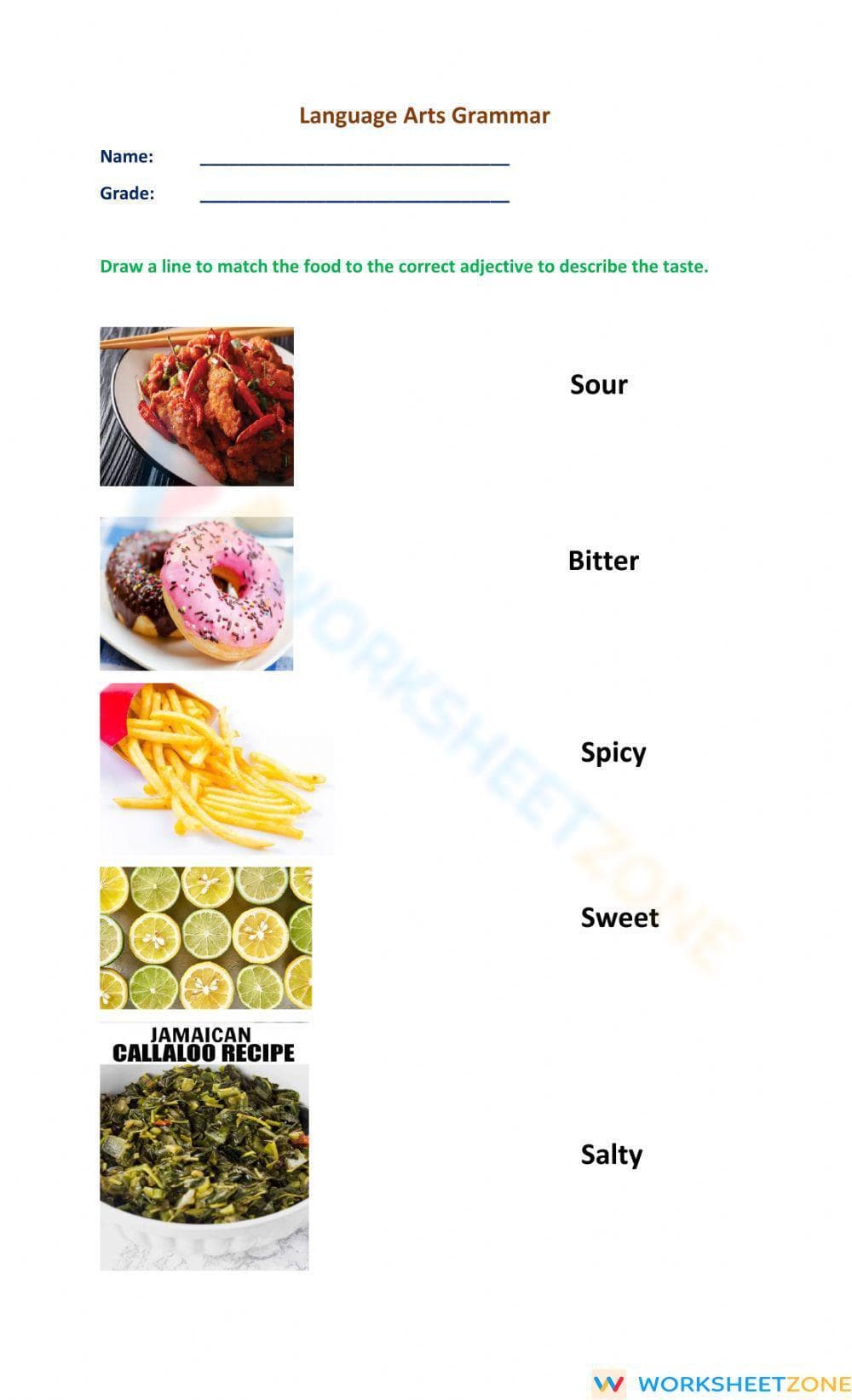 Grade 2 Taste Adjectives — Printable No-Prep Worksheet - Page 1