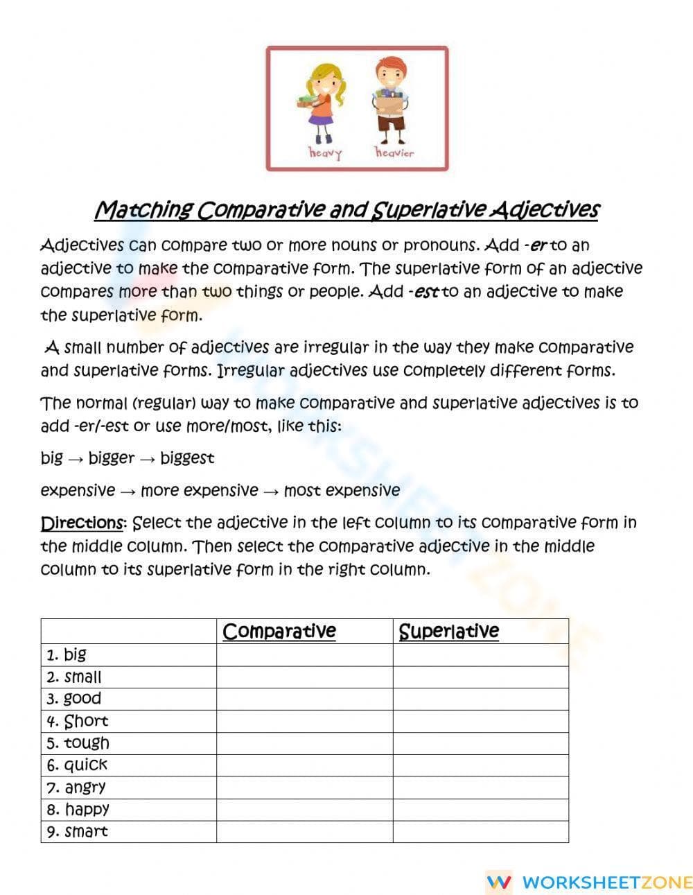 Essential Comparative Adjectives Worksheet | Grade 4 ELA - Page 1
