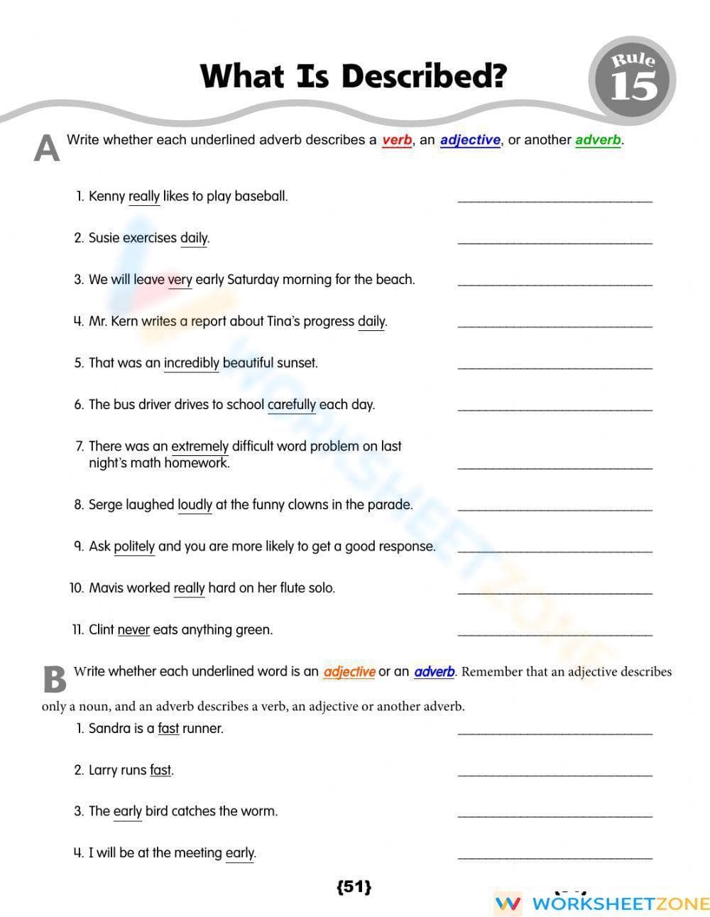 Printable Adverbs and Adjectives Worksheet | Grade 6 ELA - Page 1
