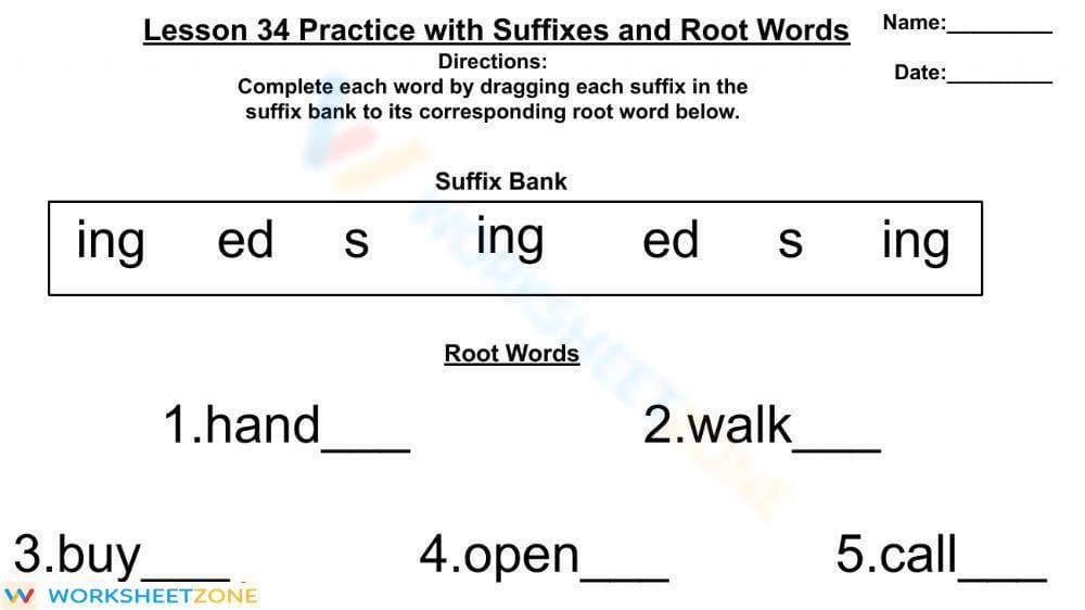 Grade 1 Suffixes — Printable No-Prep Worksheet - Page 1