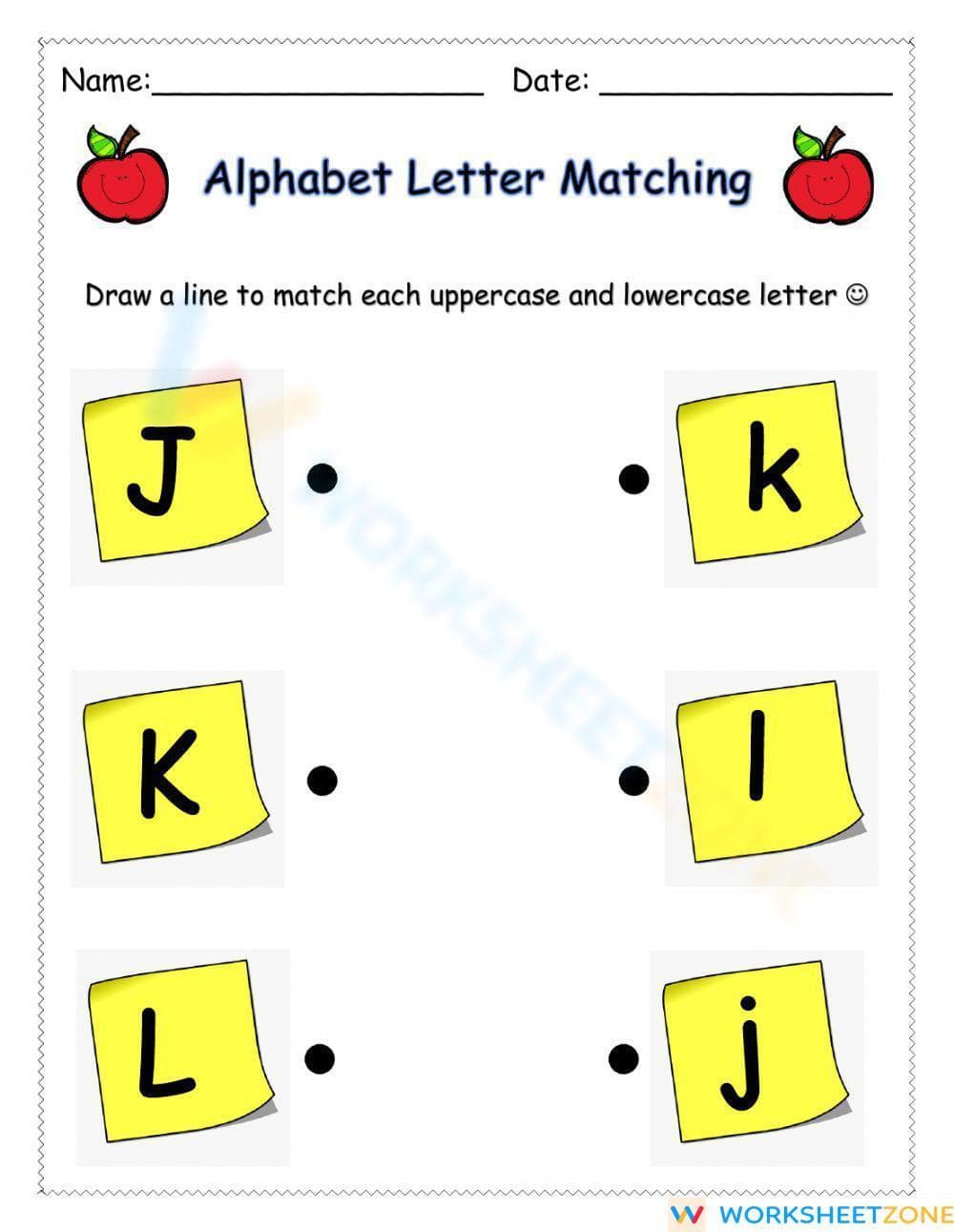 Letter Matching: JKL Worksheet - Page 1