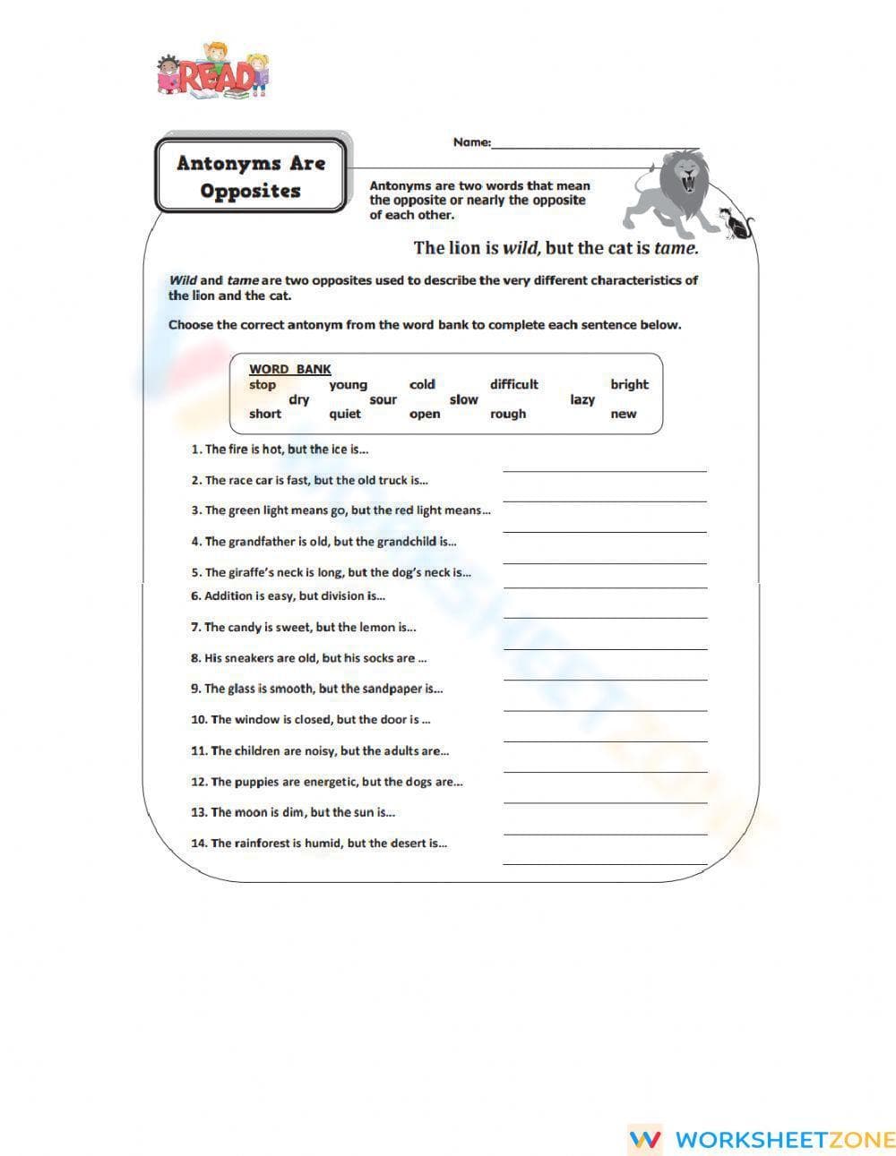 Printable Antonyms Worksheet | Grade 4 ELA - Page 1