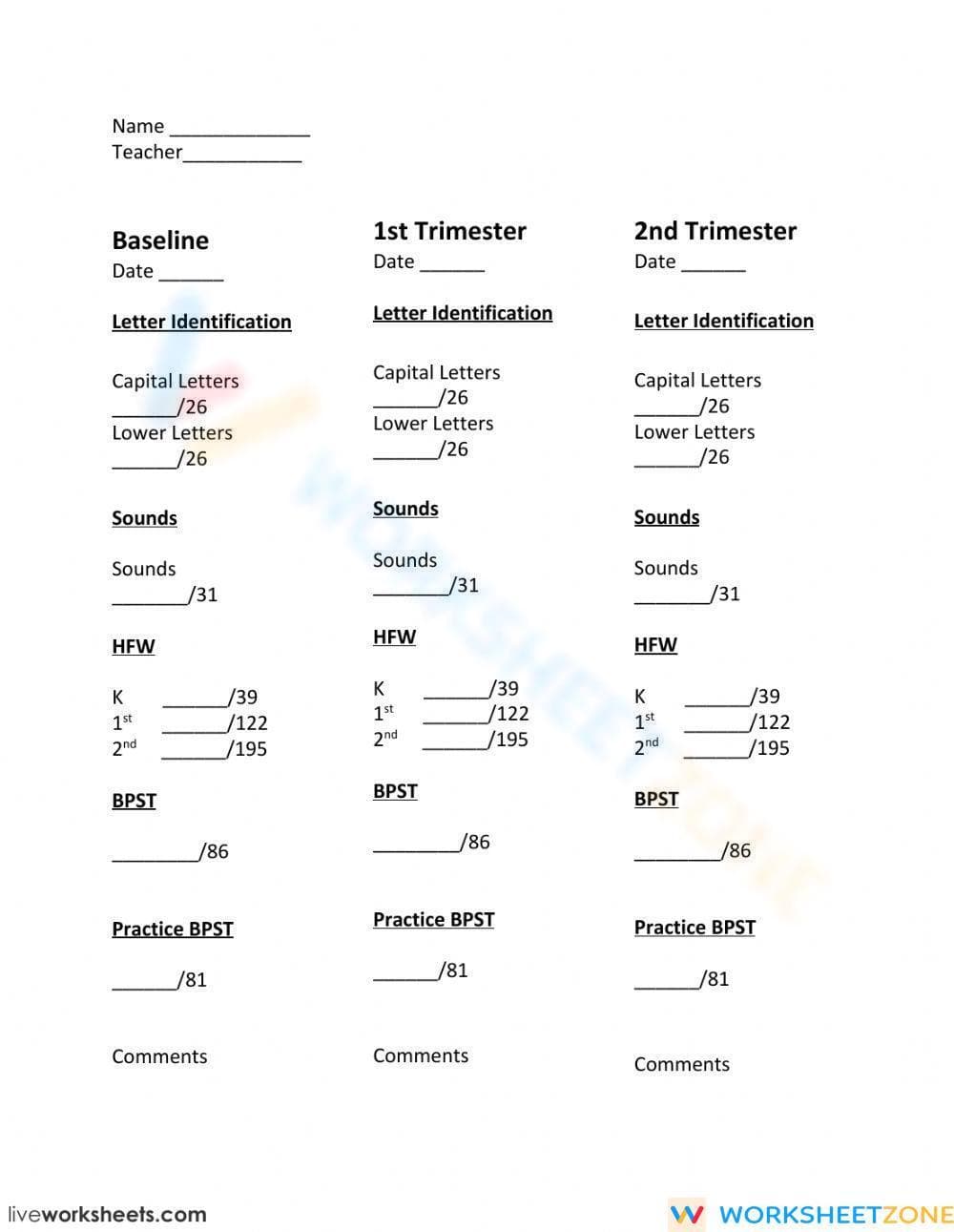 Printable Kindergarten Assessment & Data Tracker - Page 1
