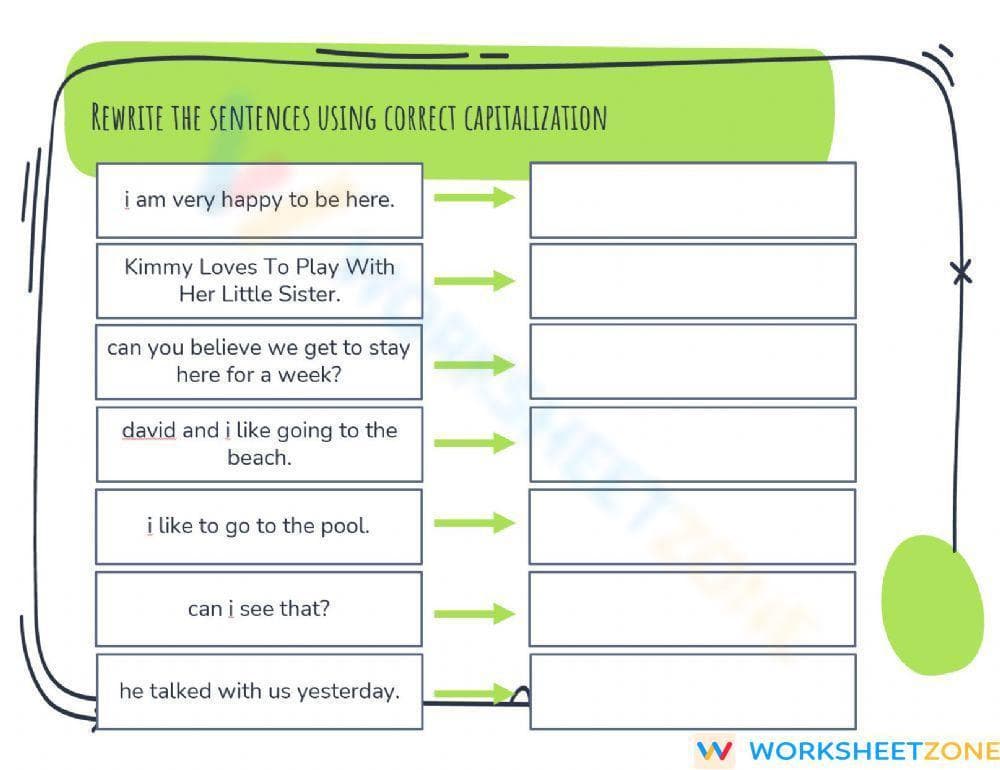 Grade 1 Capitalization — Printable No-Prep Worksheet - Page 1