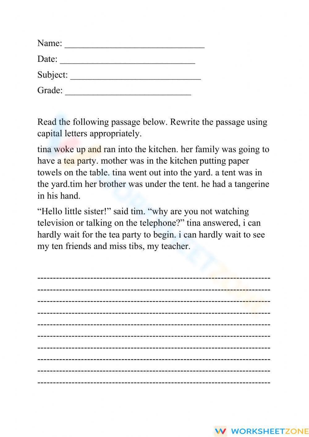 Grade 2 Capitalization — Printable No-Prep Worksheet - Page 1