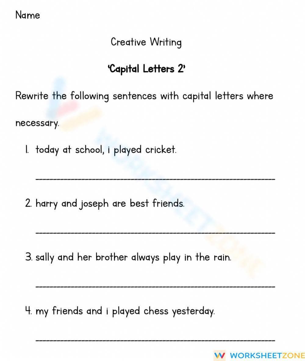 Grade 2 Capitalization — Printable No-Prep Worksheet - Page 1