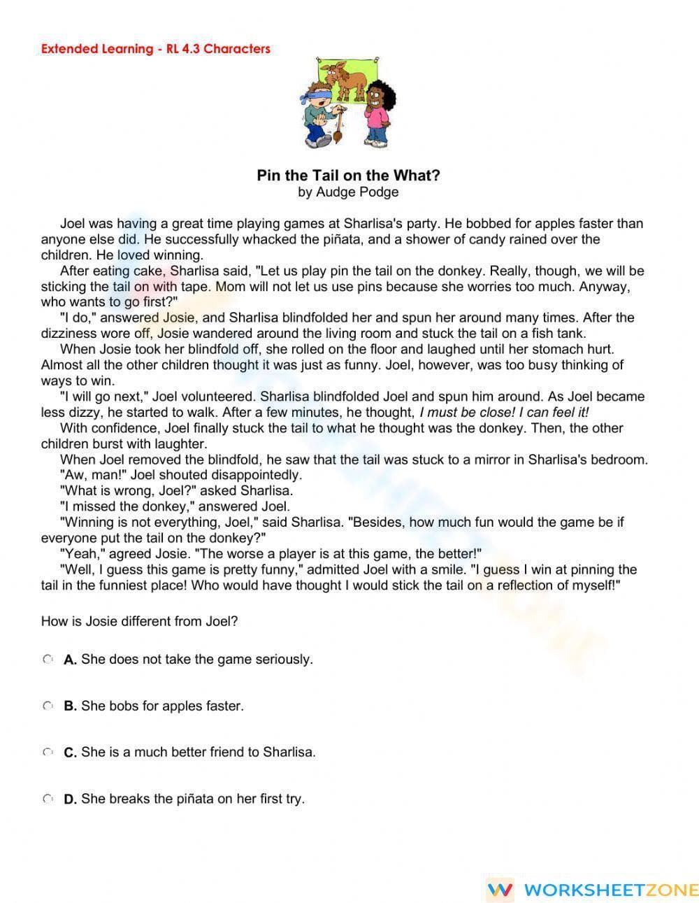 CCSS.RL.4.3 Worksheet: Character Analysis — Grade 4 Aligned - Page 1