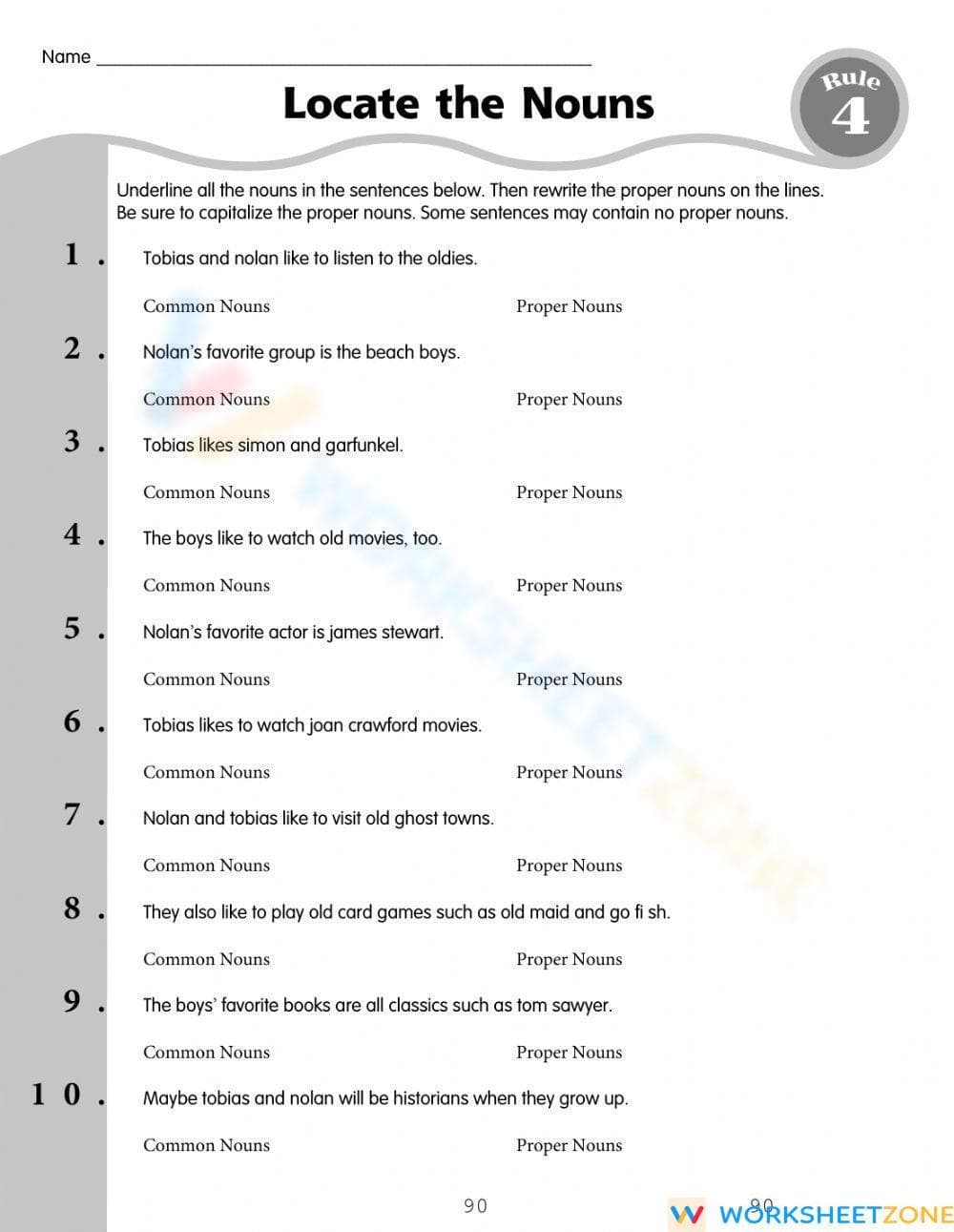 Printable Common & Proper Nouns Worksheet | Grade 5-8 ELA - Page 1