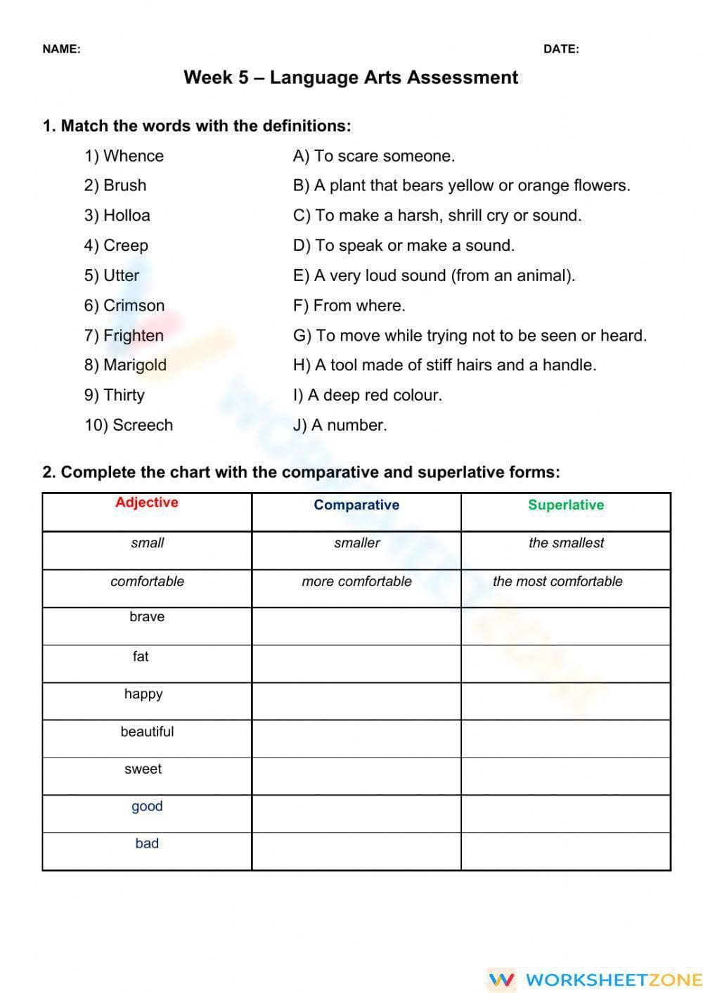 Printable Adjectives Worksheet | Grade 3 ELA - Page 1