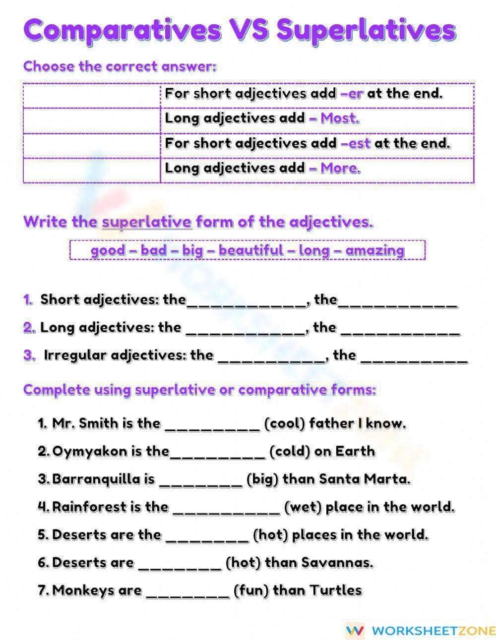 Grade 3 Comparatives — Printable No-Prep Worksheet - Page 1