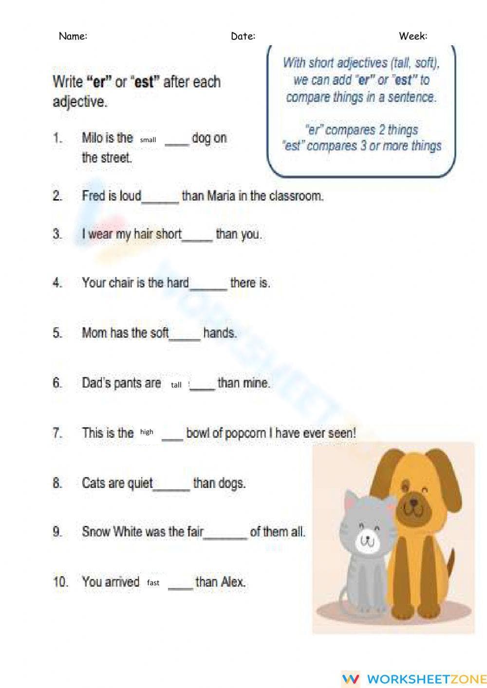 Grade 3 Comparatives — Printable No-Prep Worksheet - Page 1