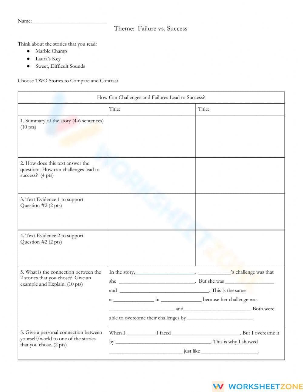 Aligned CCSS.RL.6.9 Worksheet: Compare & Contrast - Grade 6 - Page 1